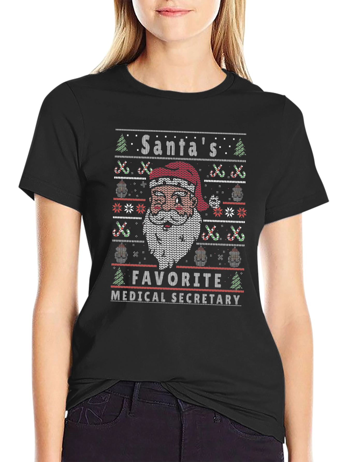 Santas Favorite Medical Secretary Ugly Christmas T-Shirt