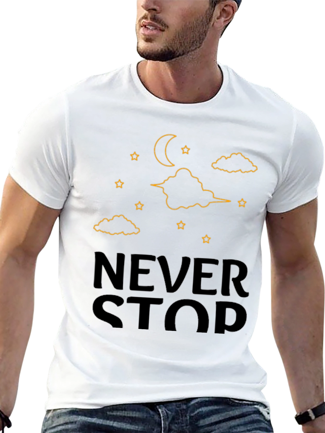 Never Stop T-Shirt - Moon & Stars Graphic Tee