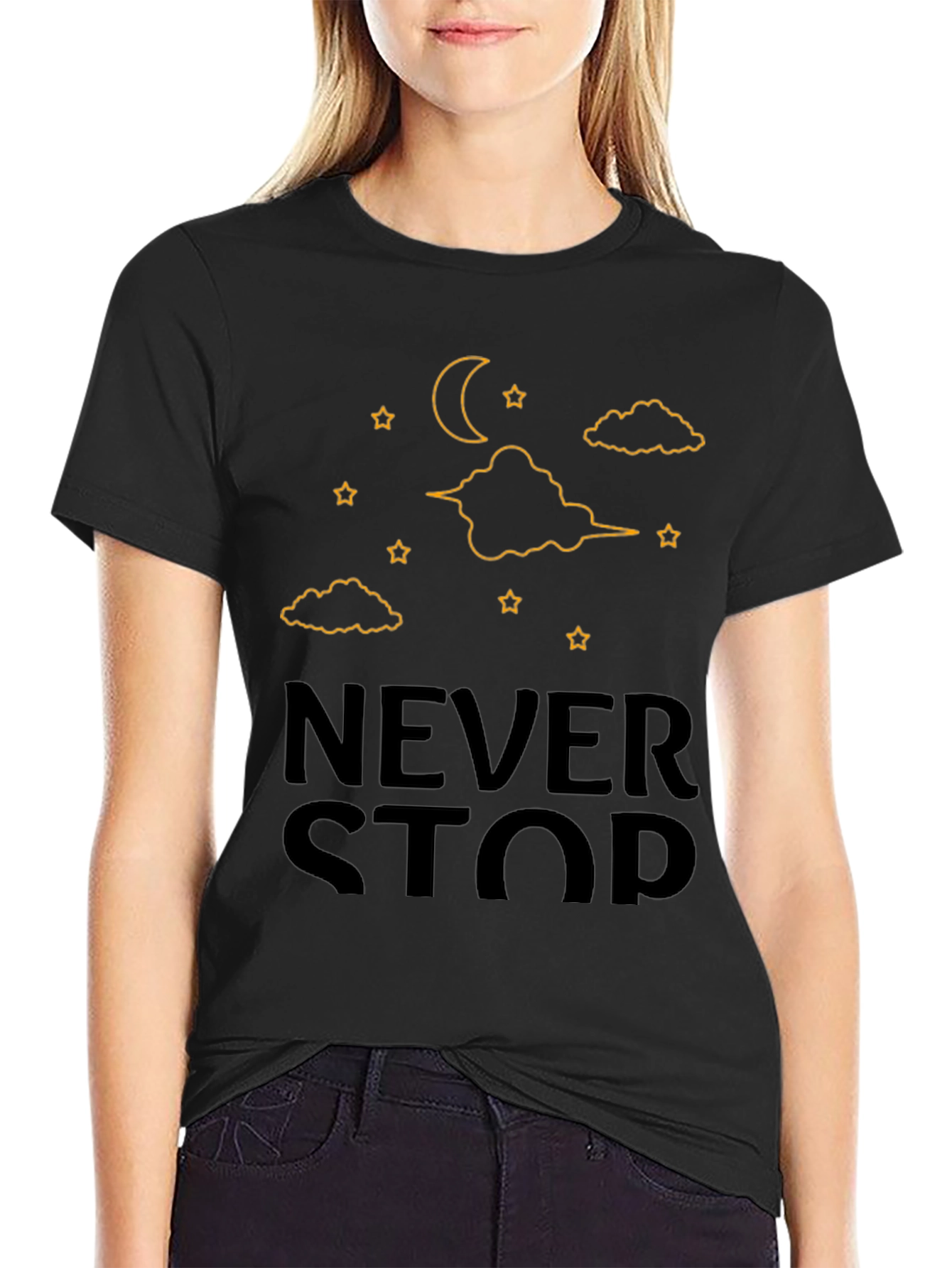 Never Stop T-Shirt - Moon & Stars Graphic Tee