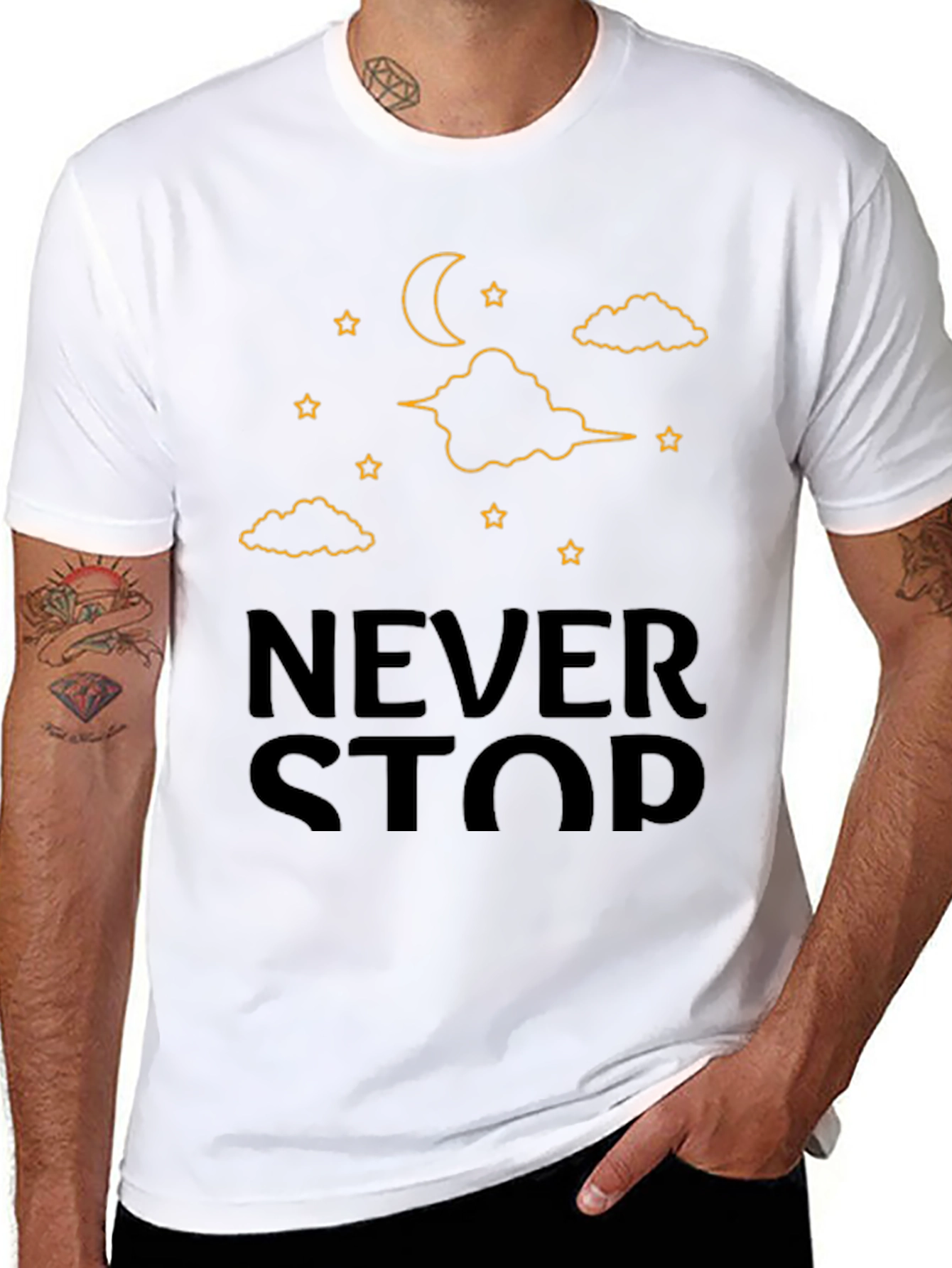 Never Stop T-Shirt - Moon & Stars Graphic Tee