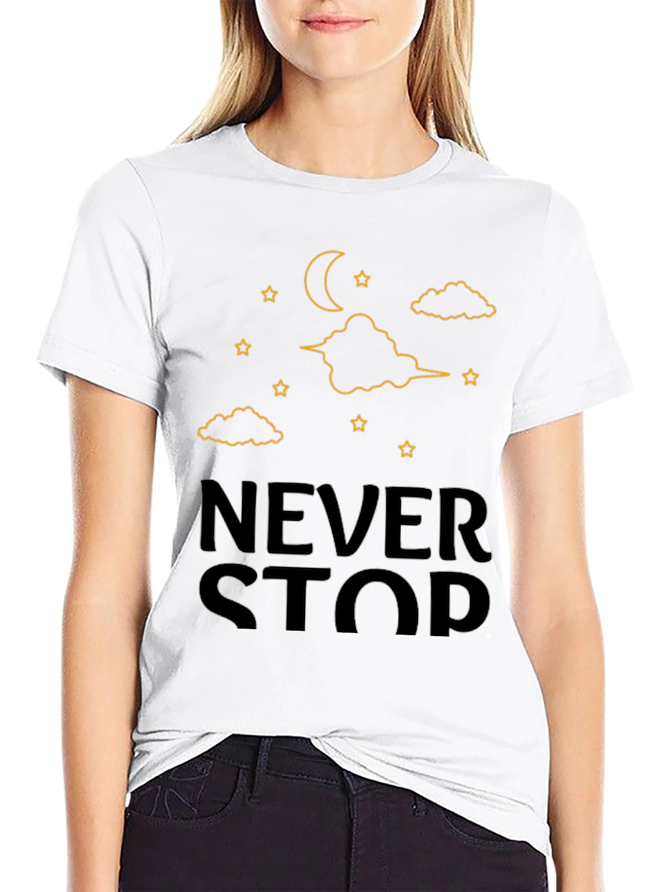 Never Stop T-Shirt - Moon & Stars Graphic Tee