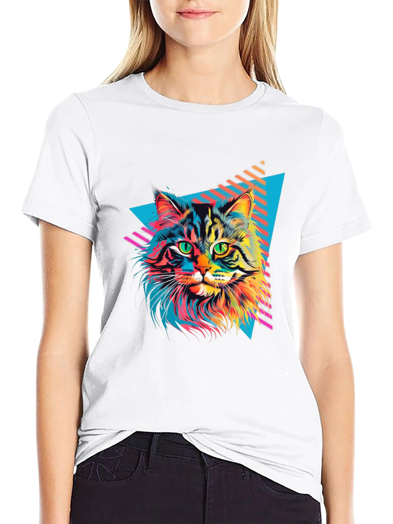 Retro Cat Graphic T-Shirt - Black