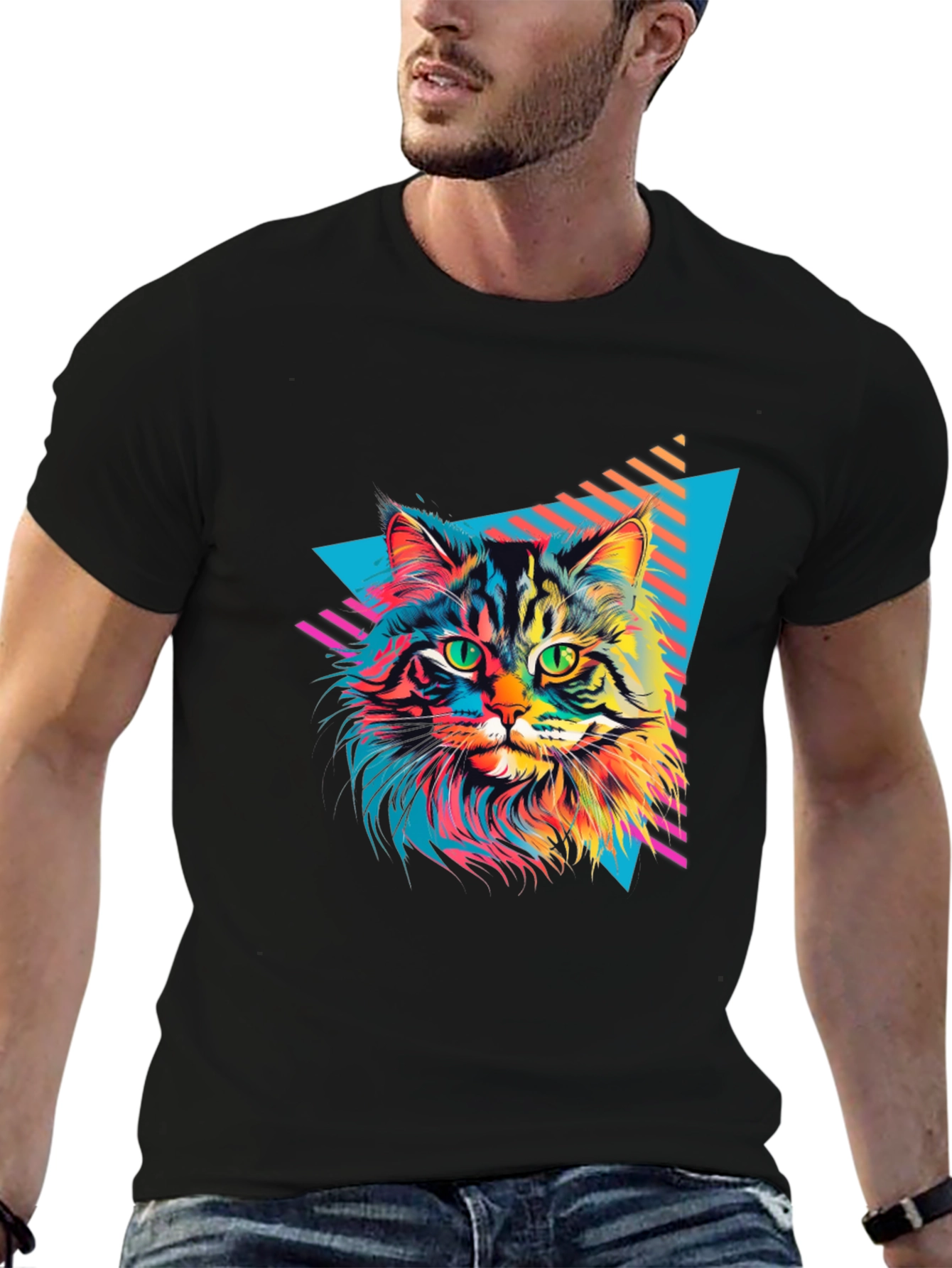 Retro Cat Graphic T-Shirt - Black
