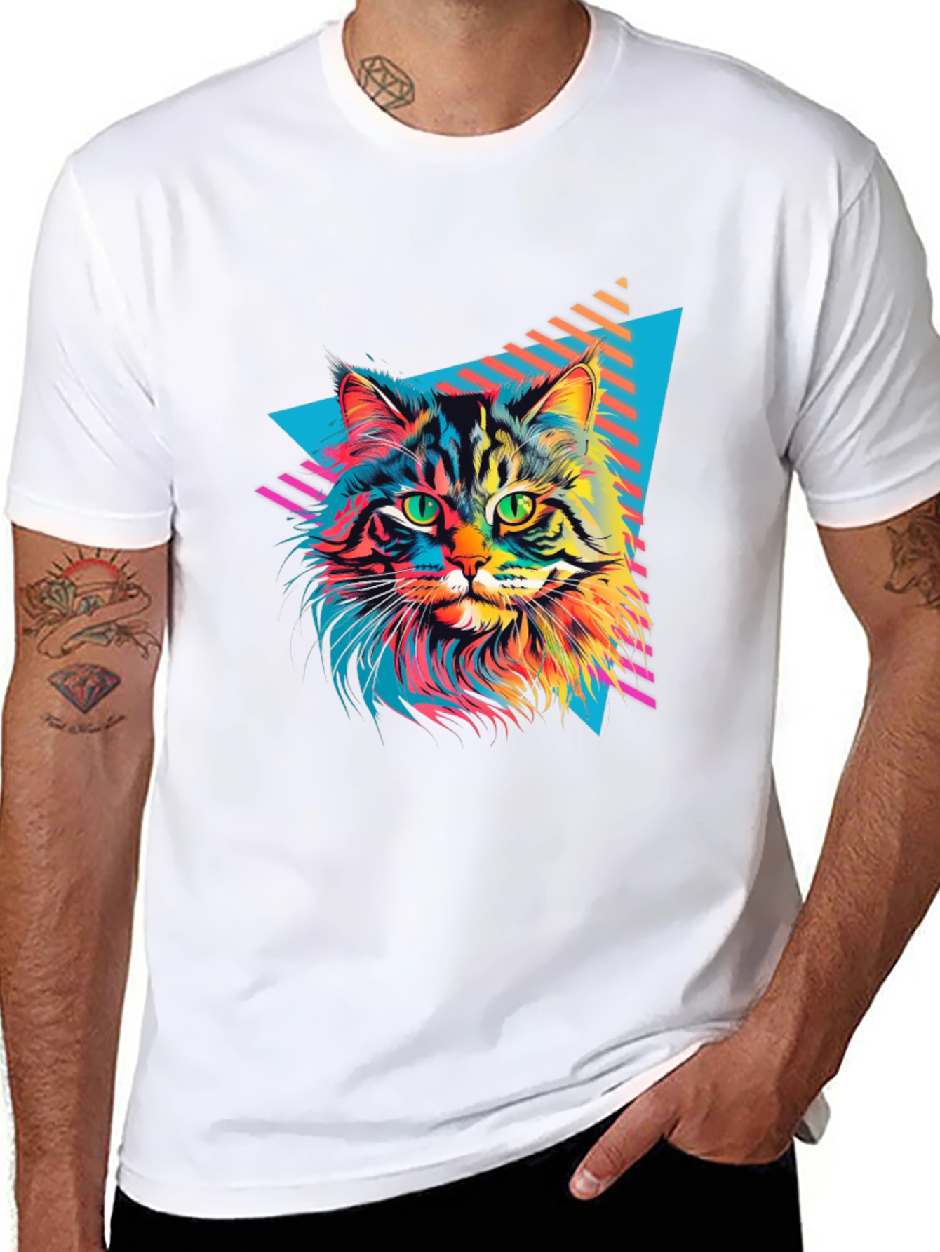 Retro Cat Graphic T-Shirt - Black