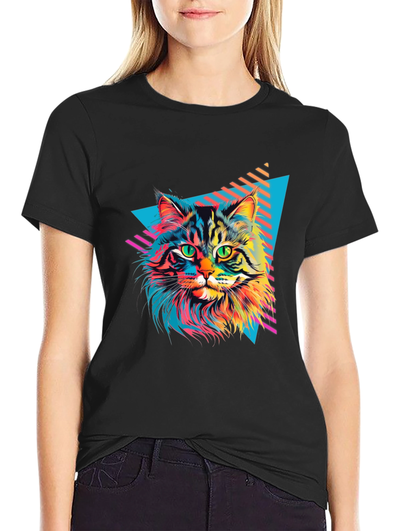 Retro Cat Graphic T-Shirt - Black