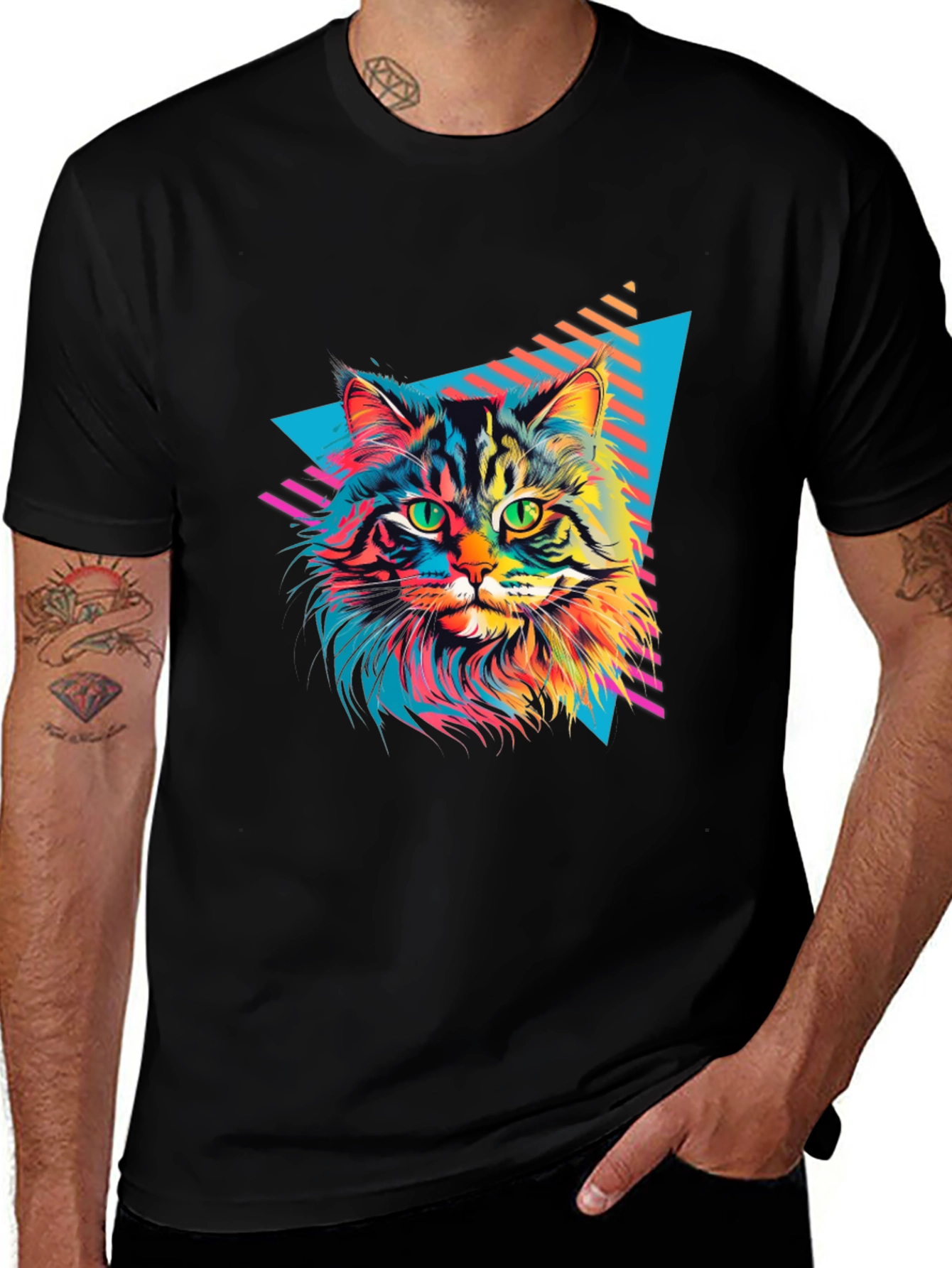 Retro Cat Graphic T-Shirt - Black