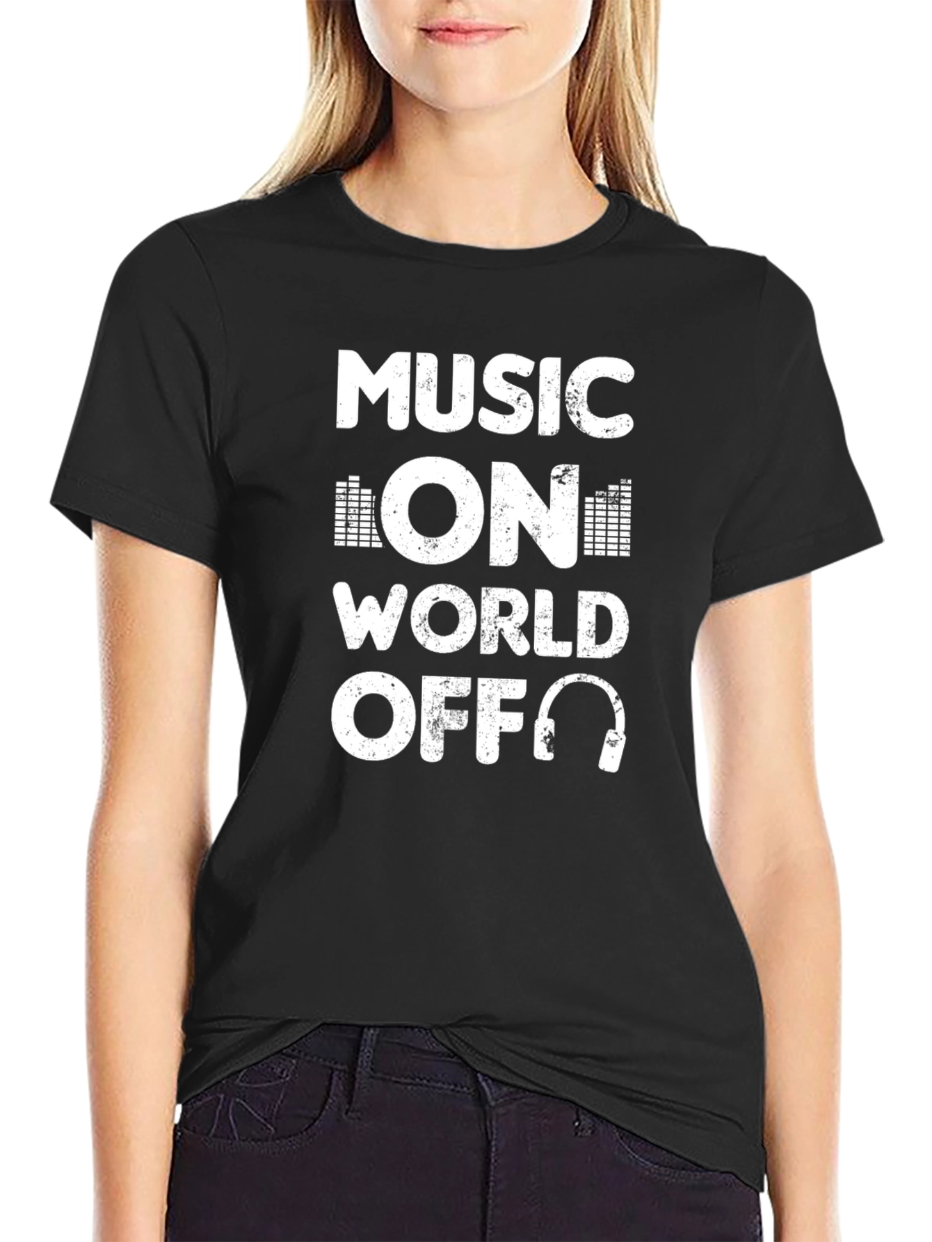 Music On World Off Black Graphic Tee