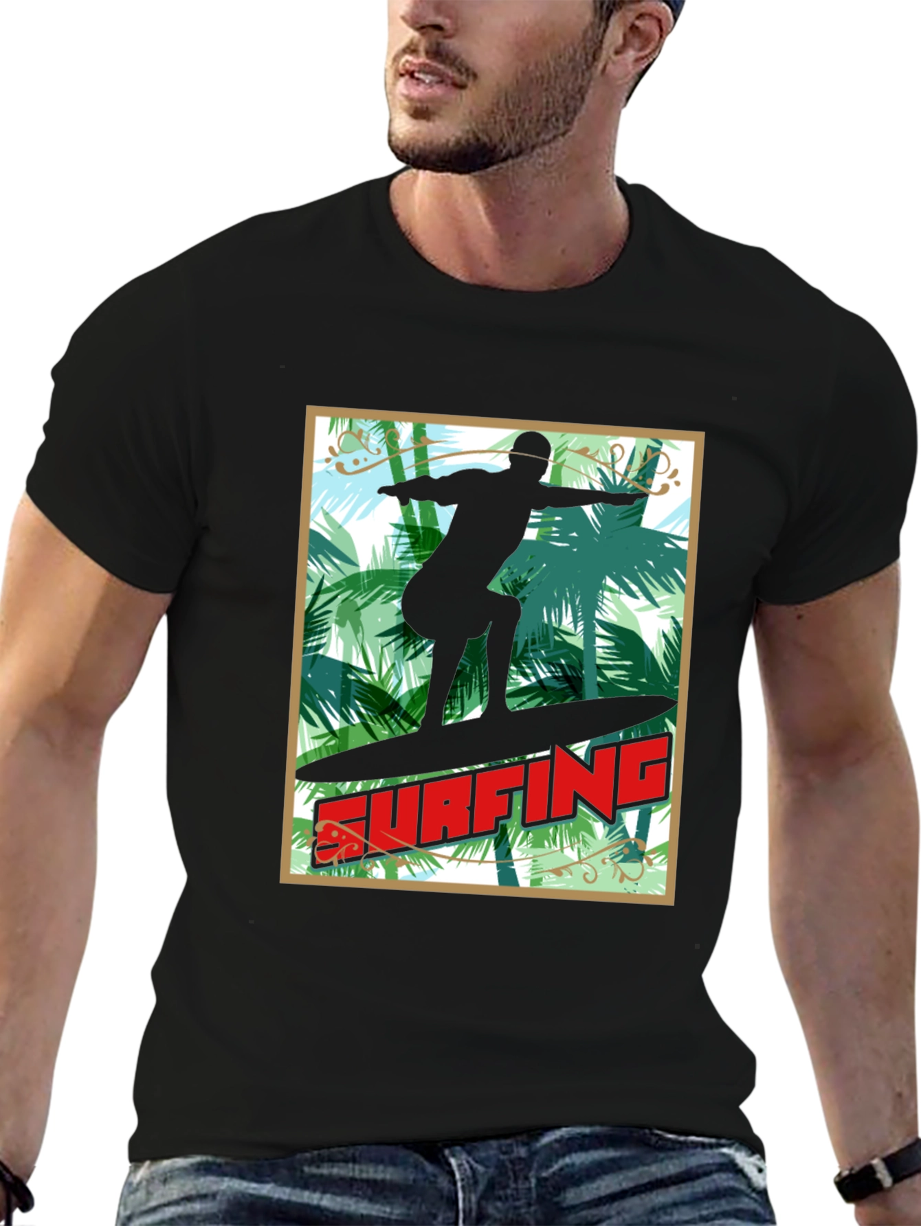 Surfing Palm Tree Graphic Tee