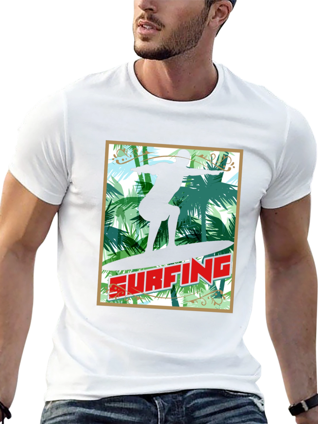 Surfing Palm Tree Graphic Tee