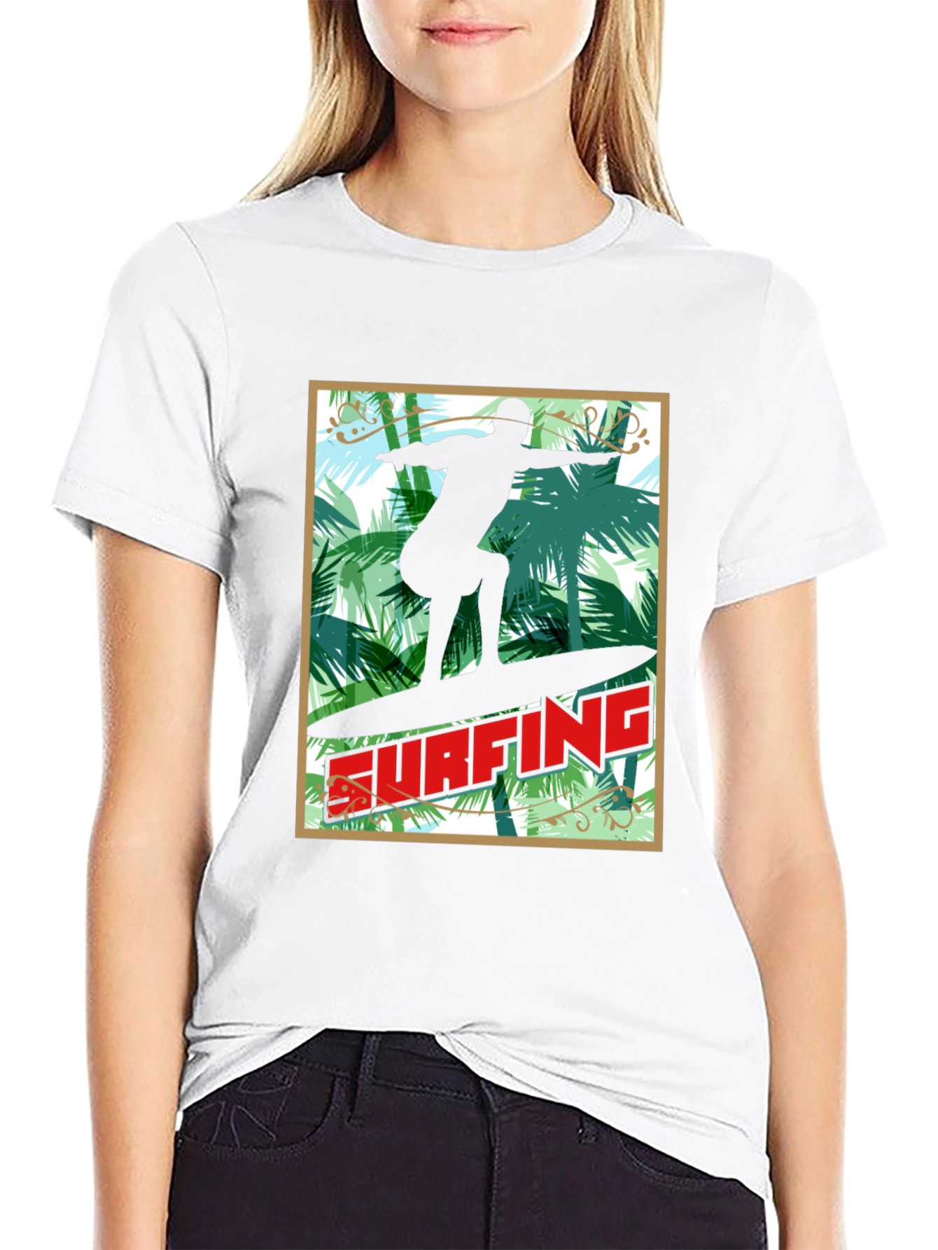 Surfing Palm Tree Graphic Tee