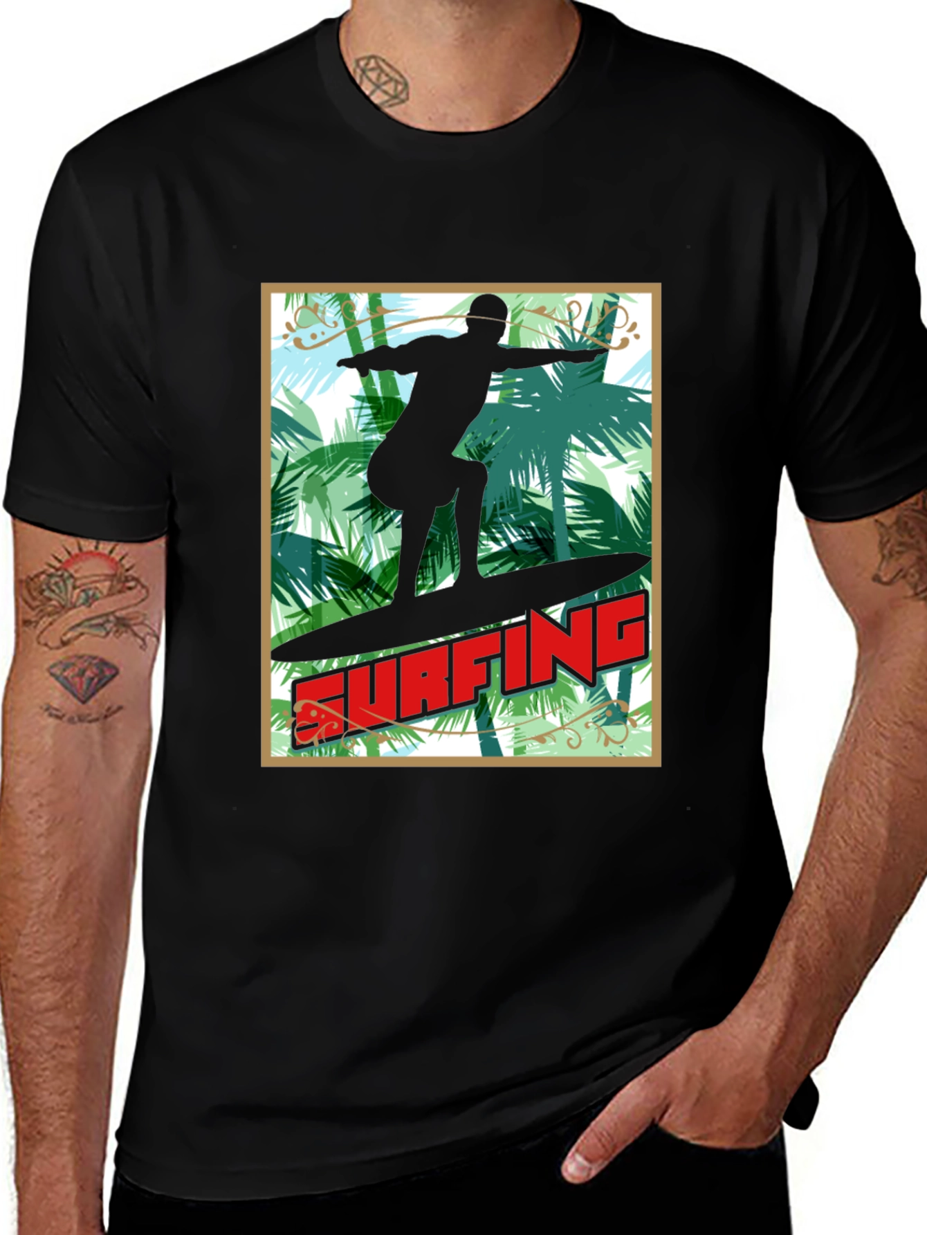 Surfing Palm Tree Graphic Tee