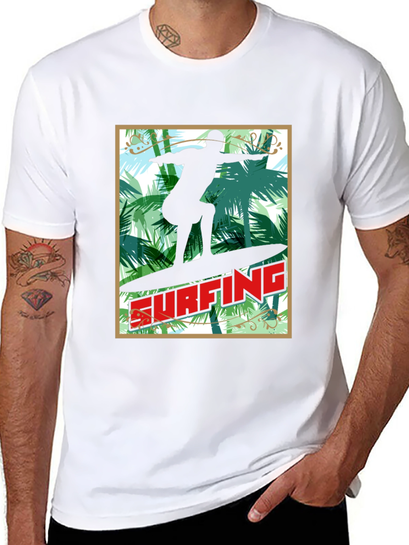 Surfing Palm Tree Graphic Tee