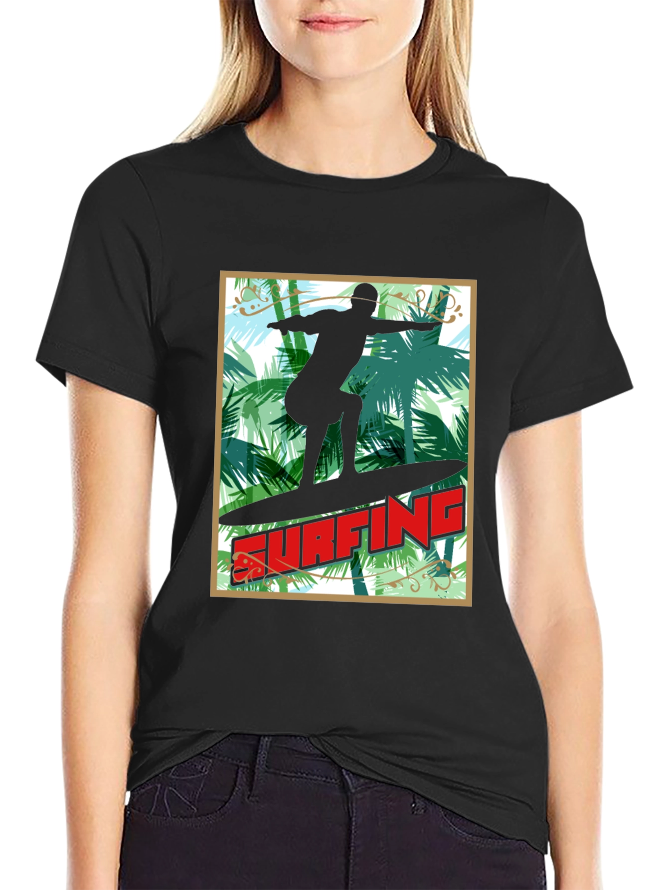Surfing Palm Tree Graphic Tee