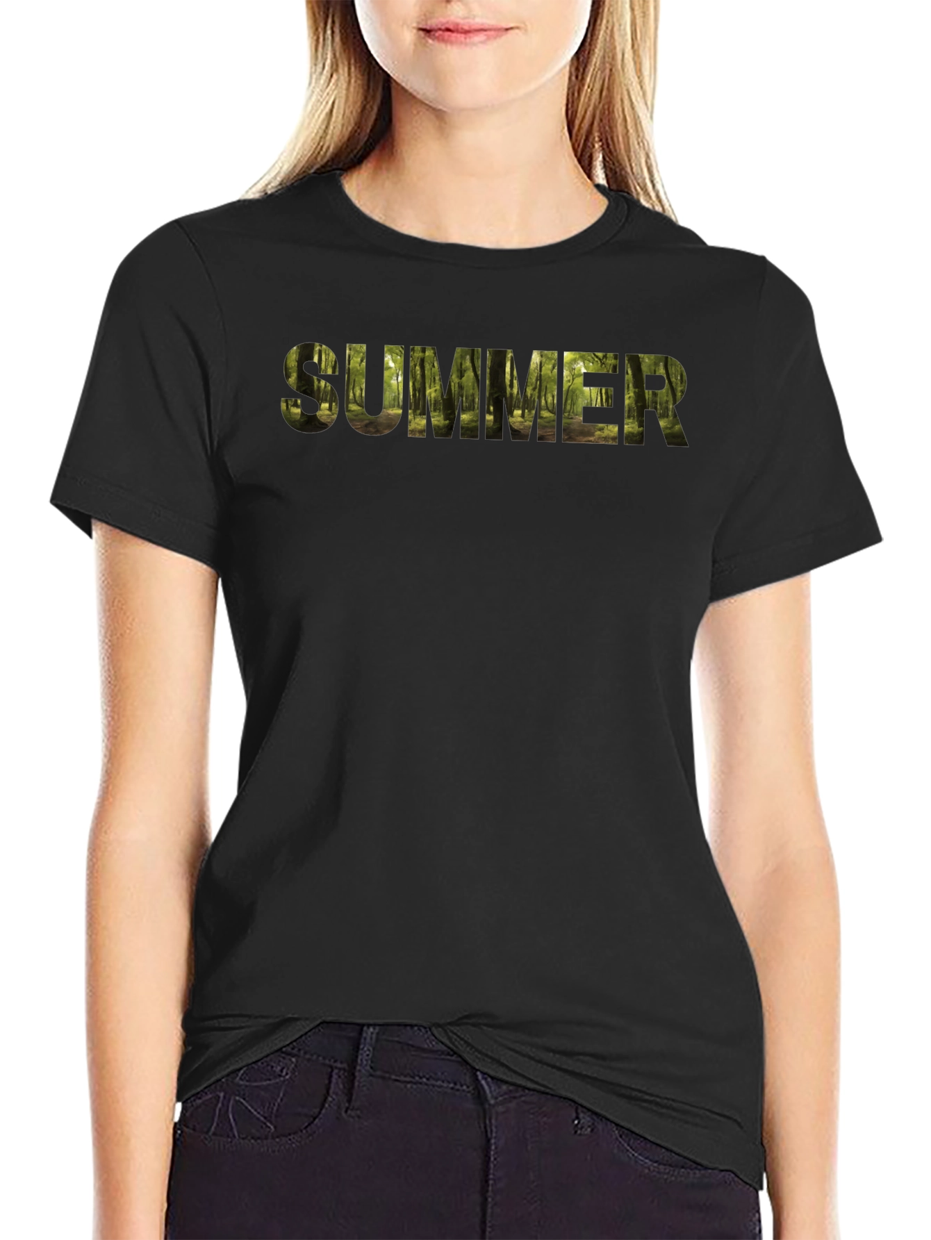 Summer Forest Print Black T-Shirt