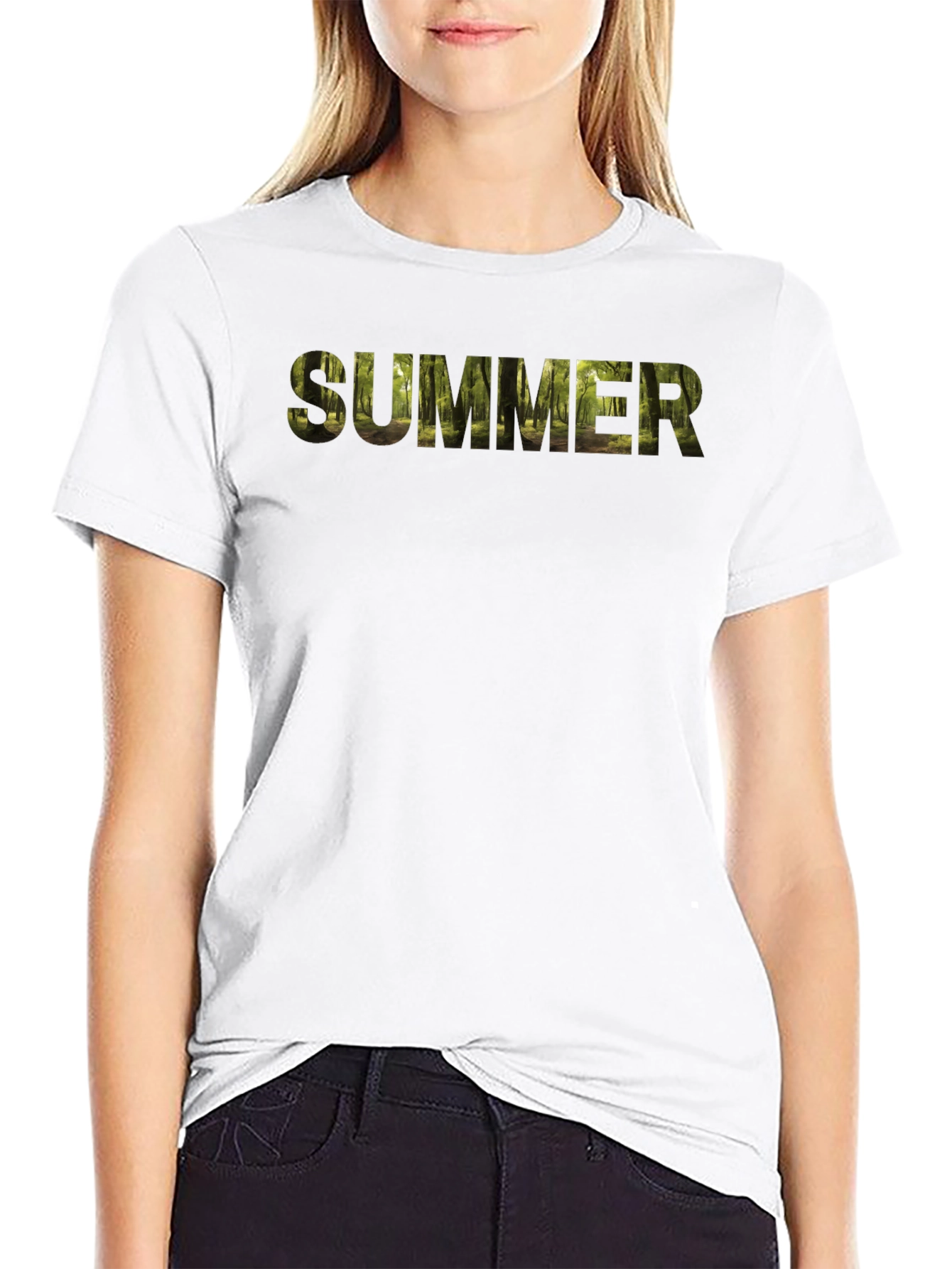 Summer Forest Print Black T-Shirt