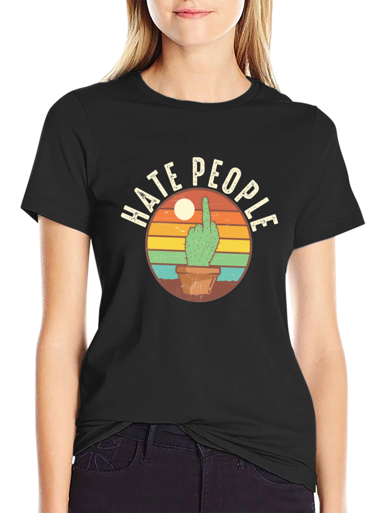 Hate People Cactus Graphic T-Shirt - Funny Sarcastic Tee