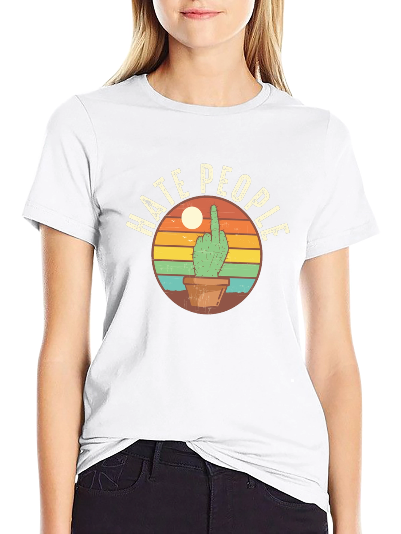 Hate People Cactus Graphic T-Shirt - Funny Sarcastic Tee