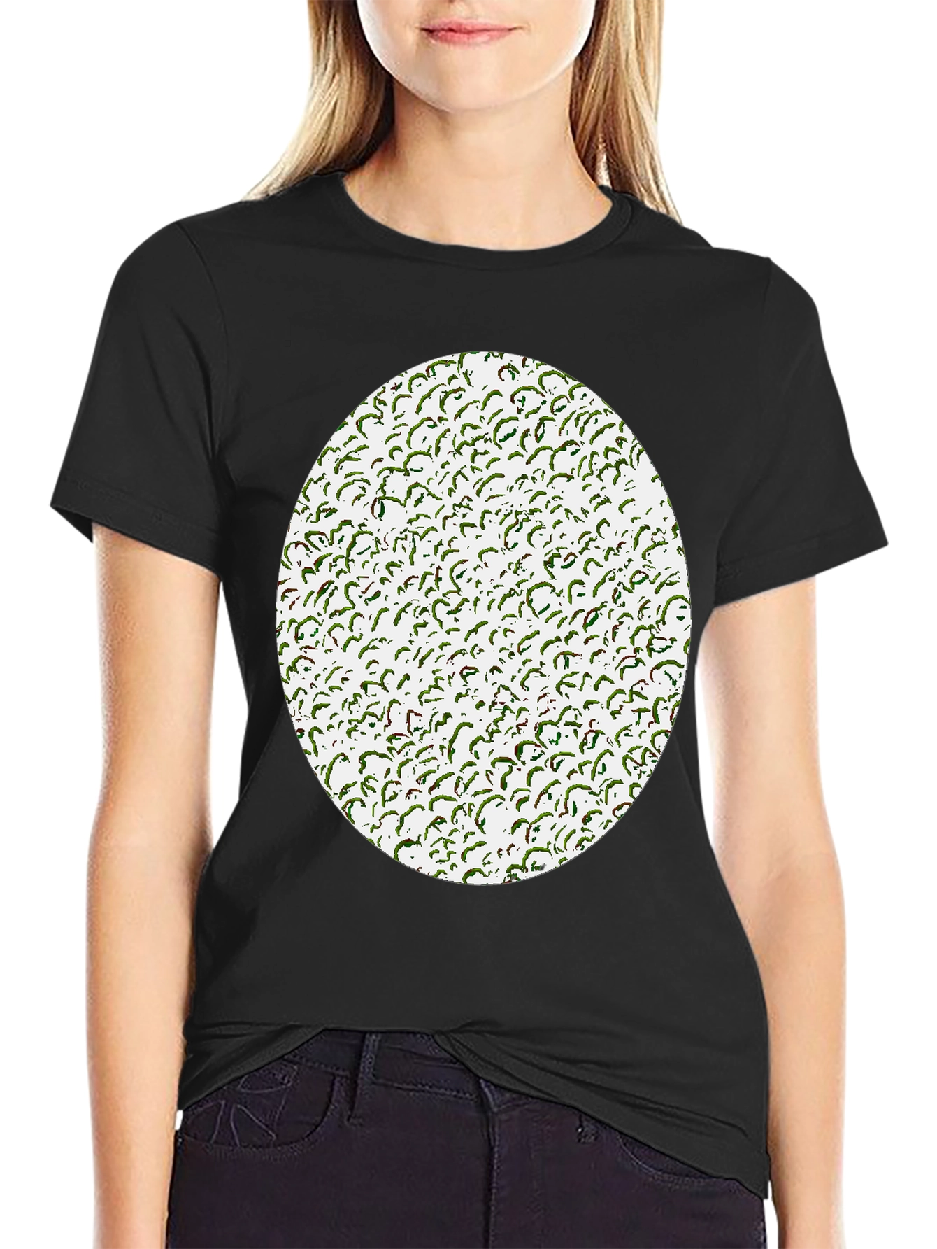 Novelty Green Pattern Print Black T-Shirt