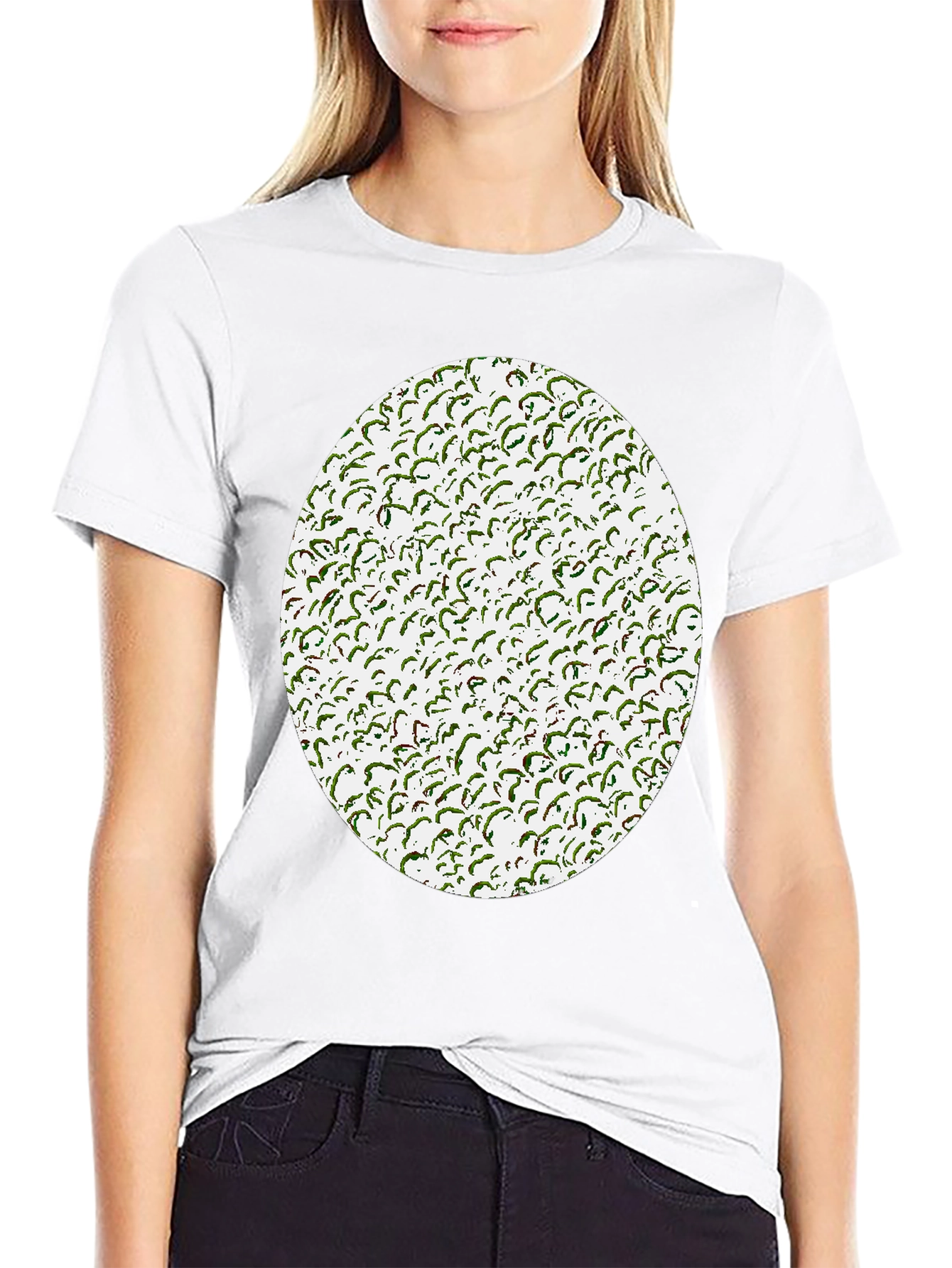 Novelty Green Pattern Print Black T-Shirt