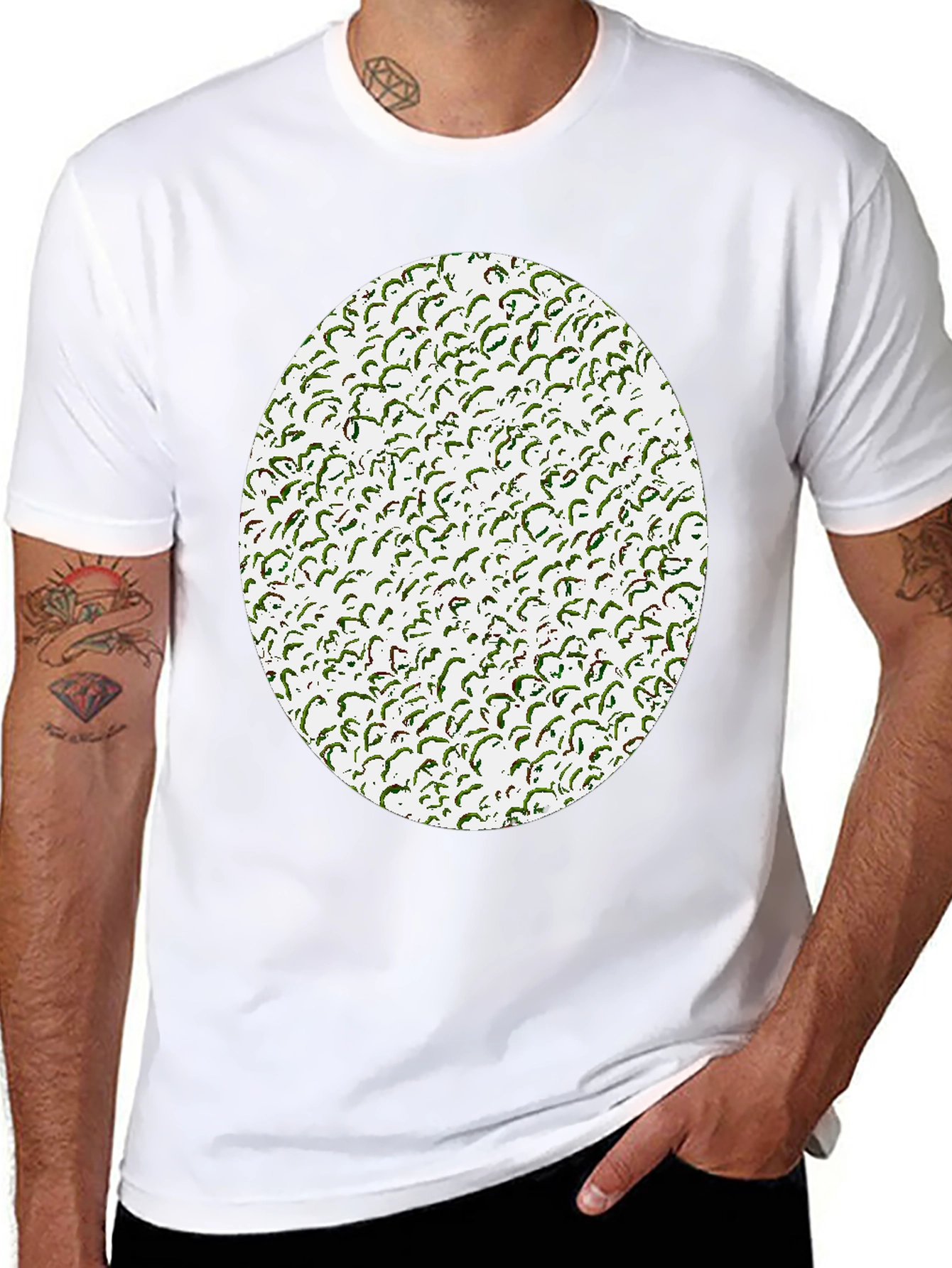 Novelty Green Pattern Print Black T-Shirt