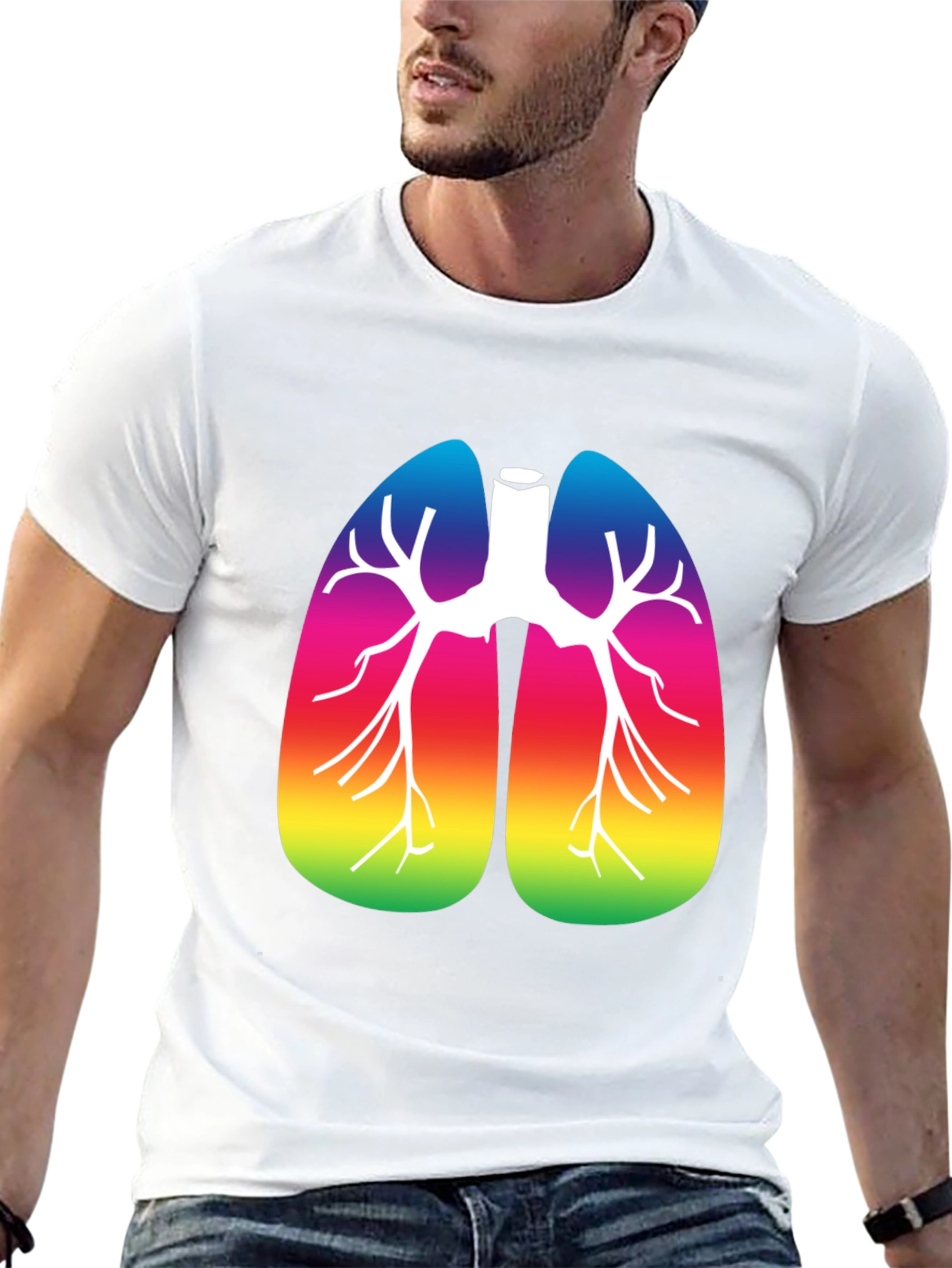 Rainbow Lungs Graphic Tee - Black Cotton T-Shirt