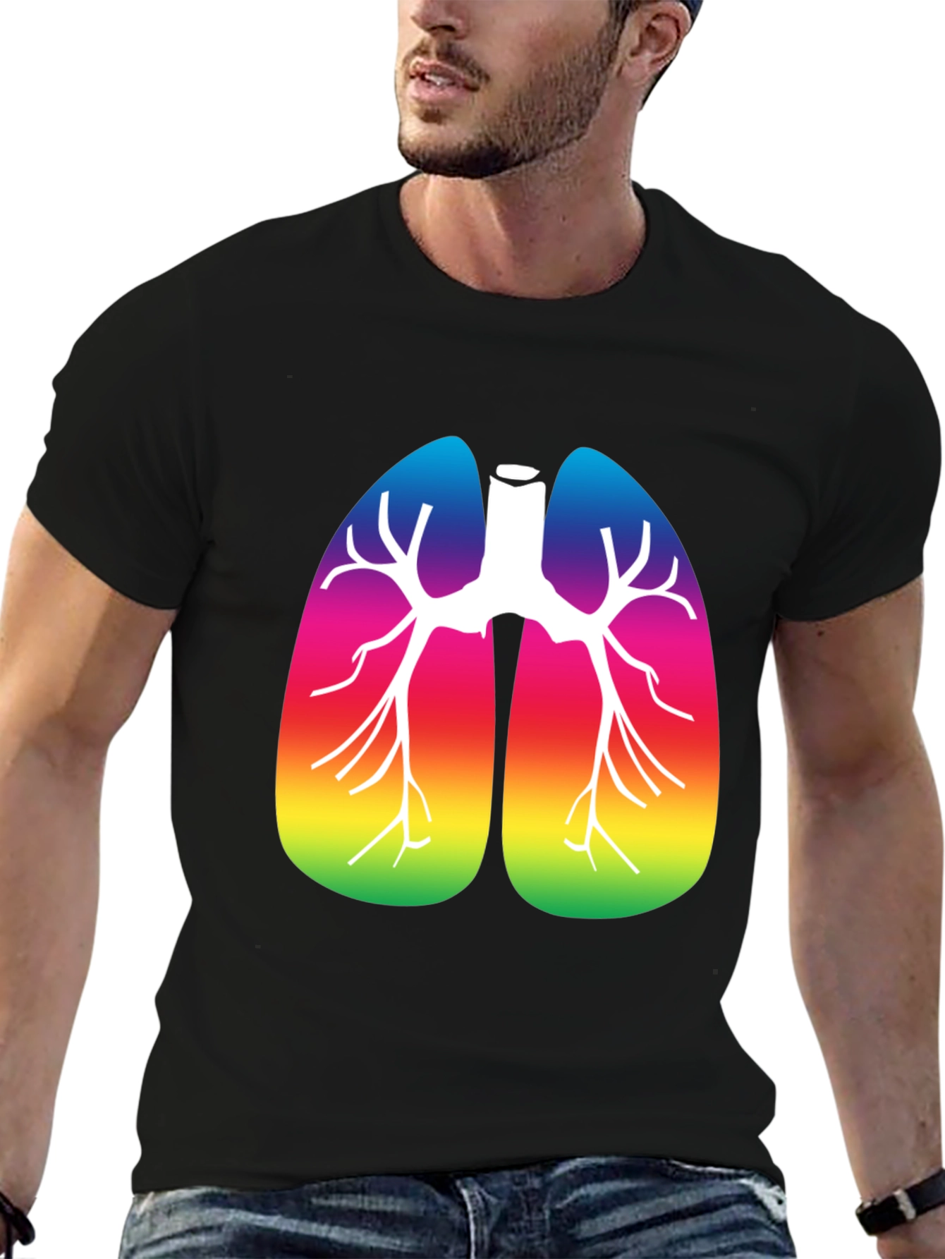 Rainbow Lungs Graphic Tee - Black Cotton T-Shirt