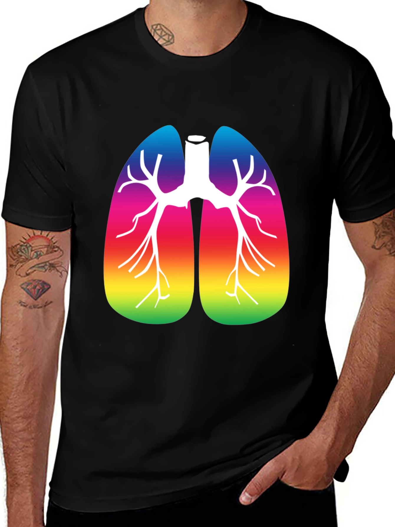 Rainbow Lungs Graphic Tee - Black Cotton T-Shirt