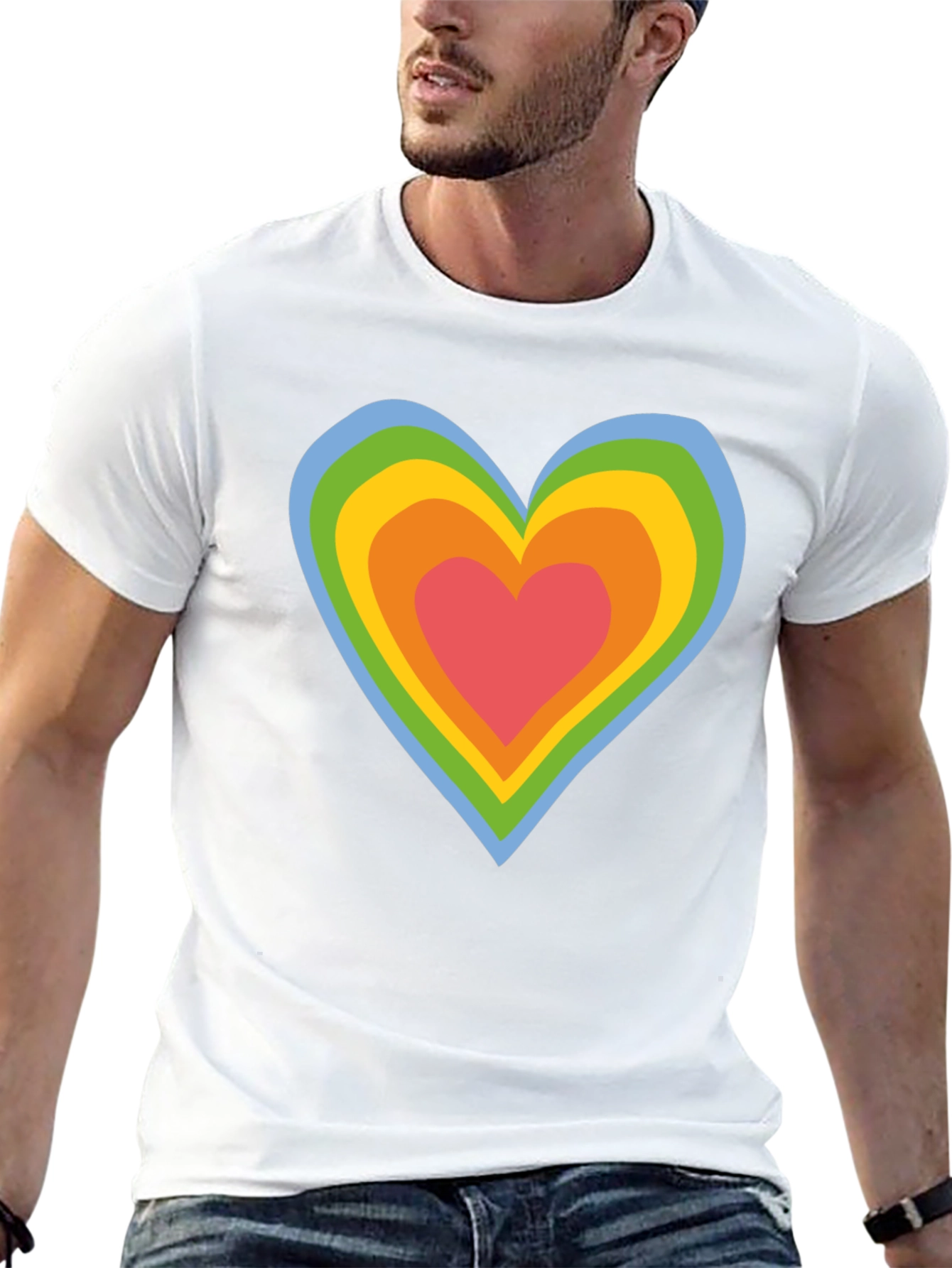Retro Rainbow Heart Black T-Shirt