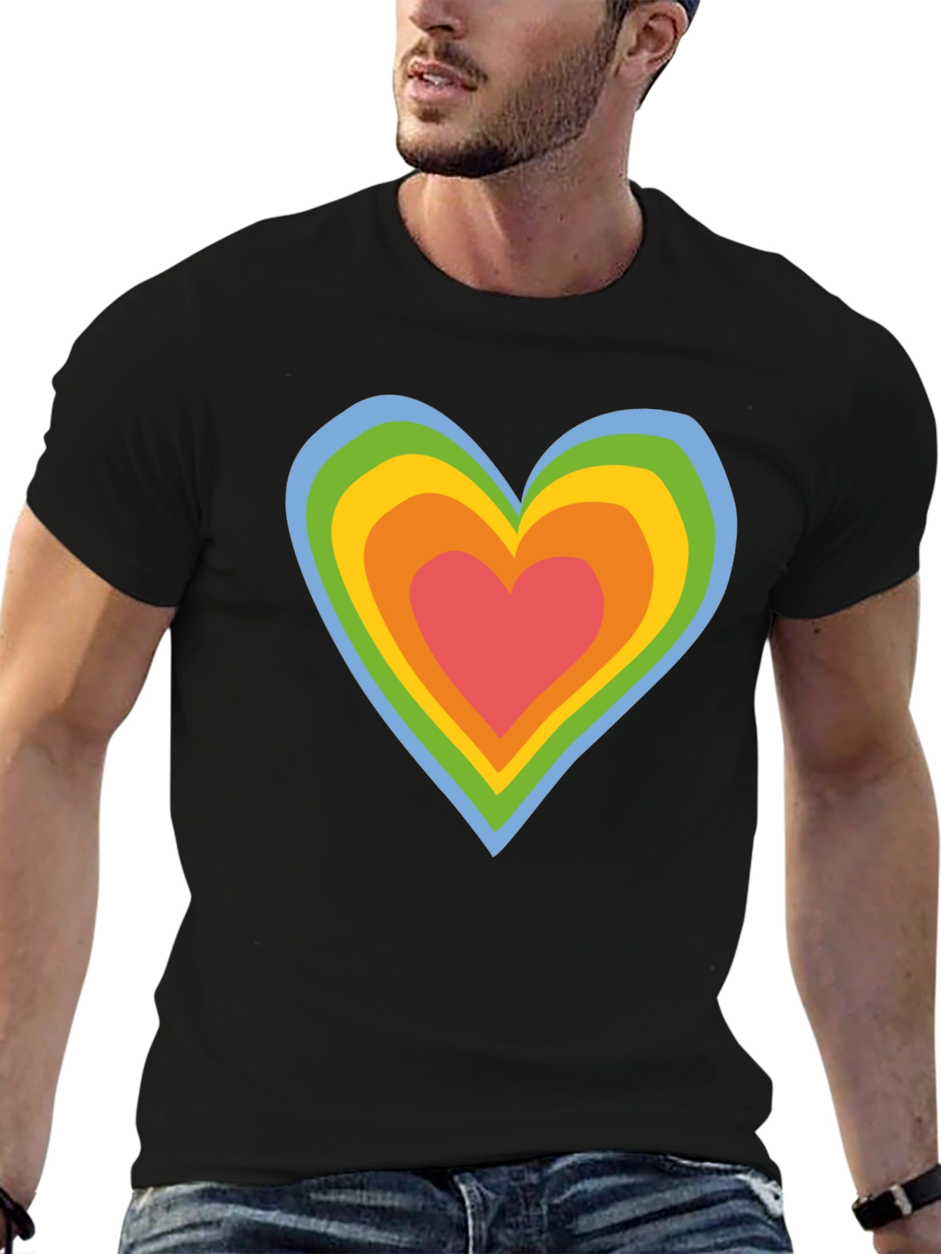 Retro Rainbow Heart Black T-Shirt