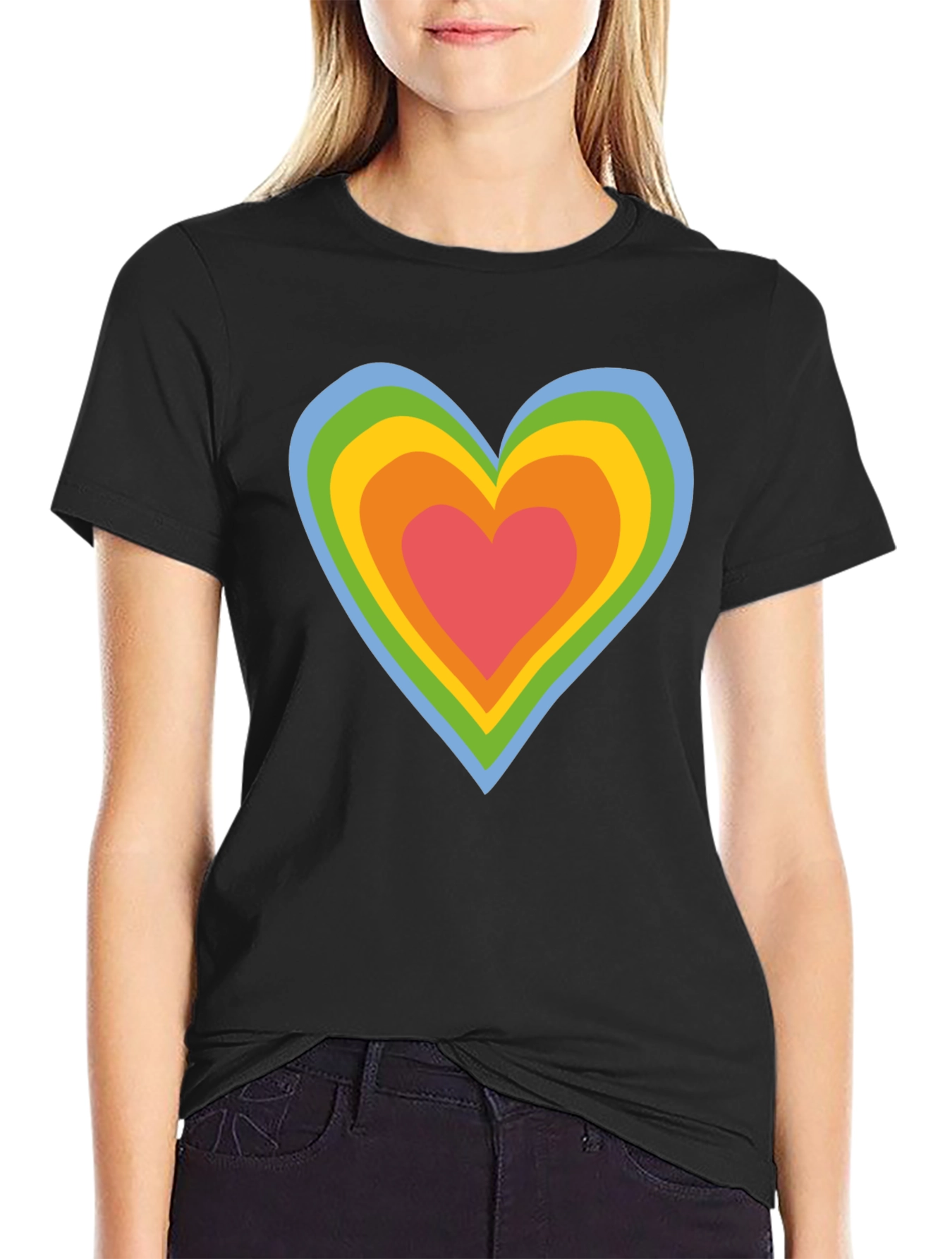 Retro Rainbow Heart Black T-Shirt
