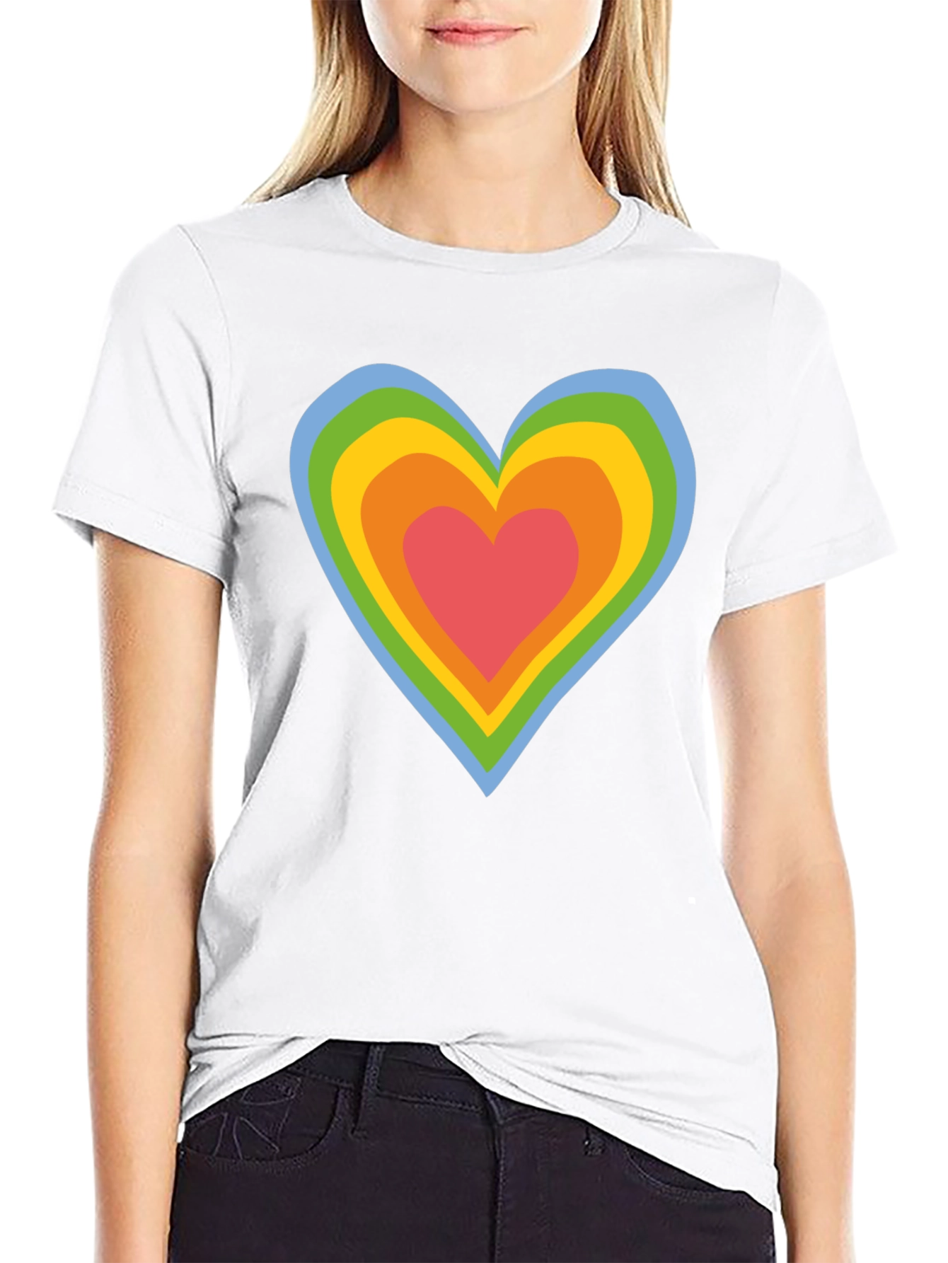Retro Rainbow Heart Black T-Shirt