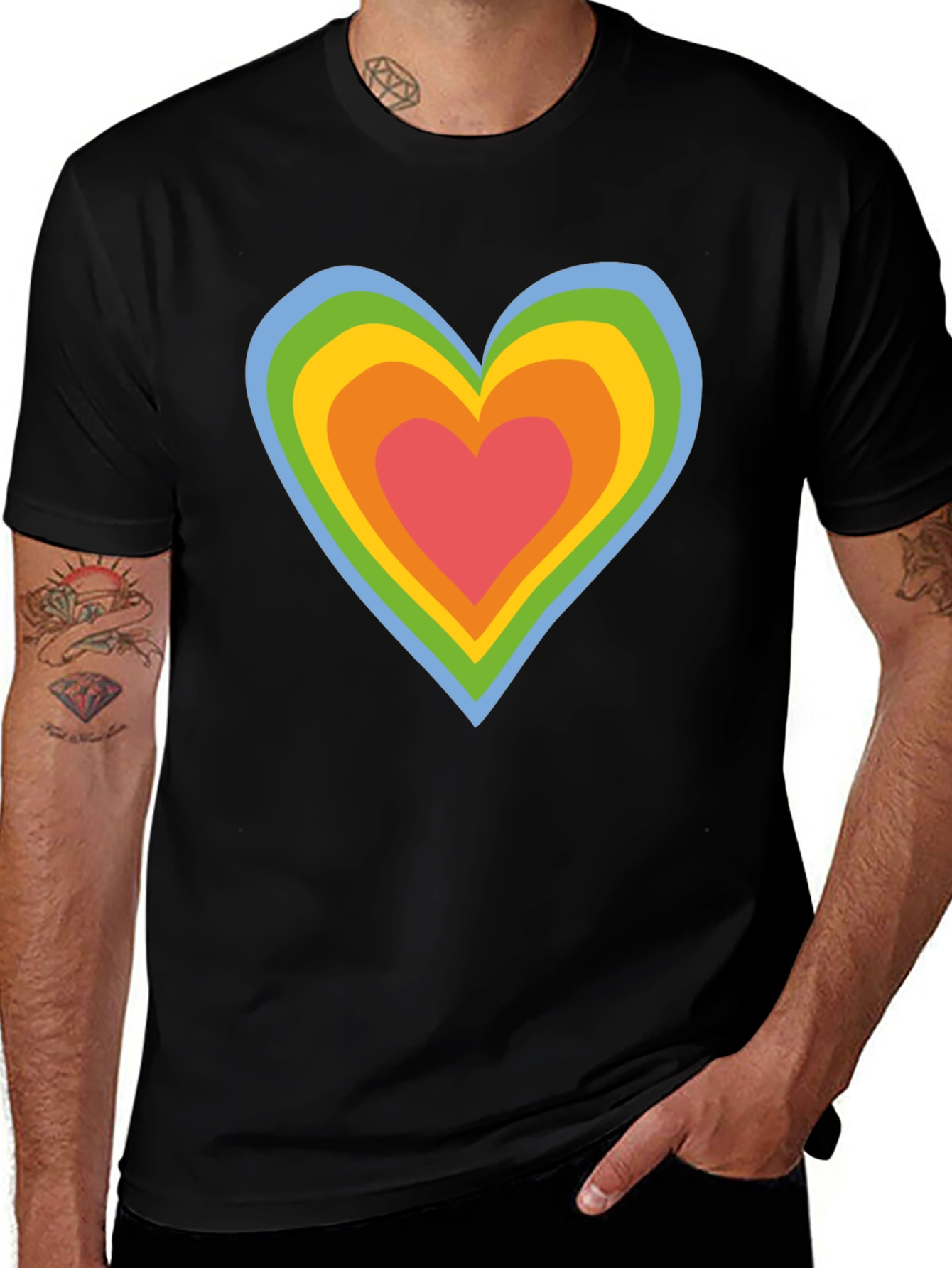 Retro Rainbow Heart Black T-Shirt