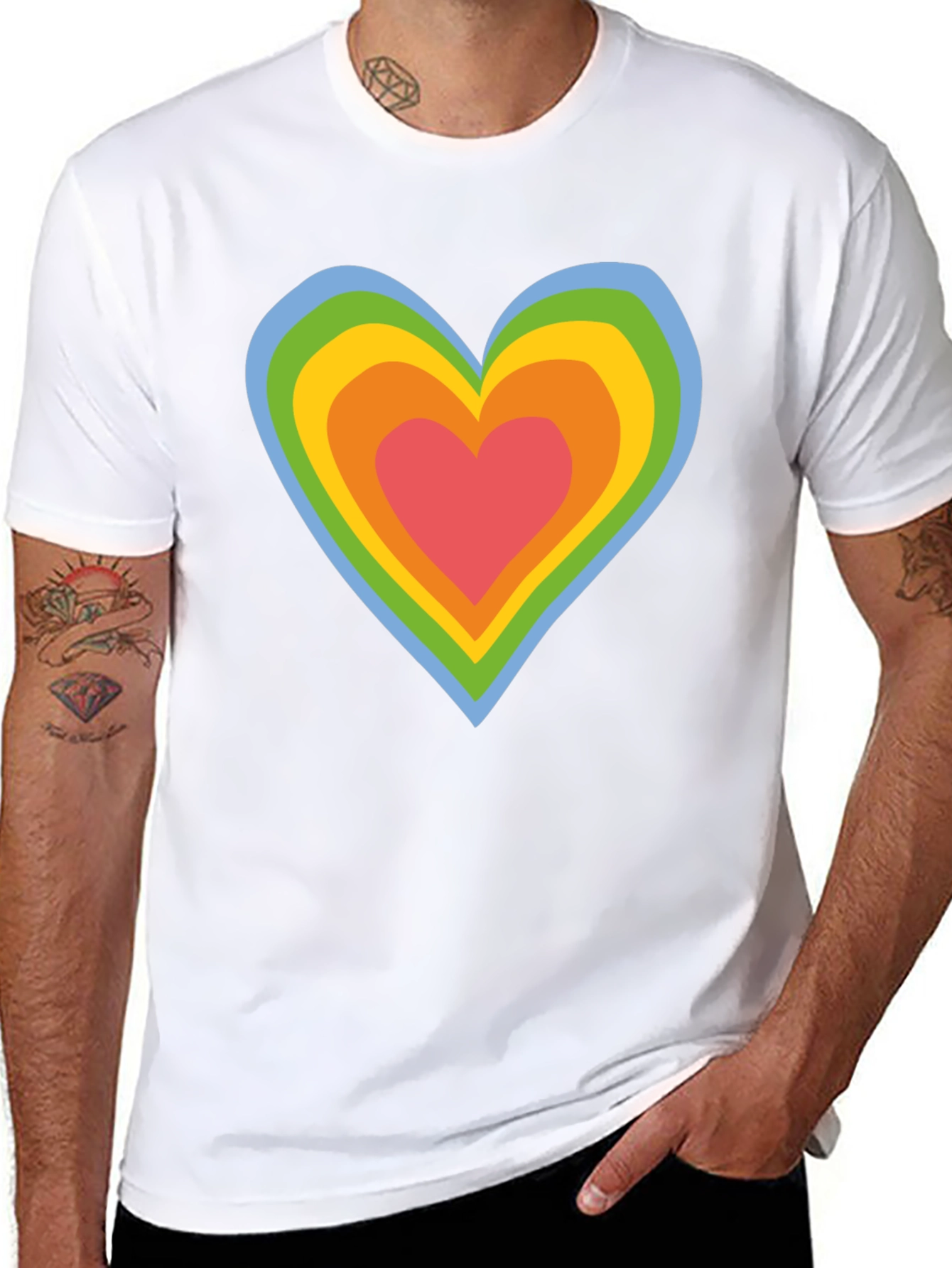 Retro Rainbow Heart Black T-Shirt