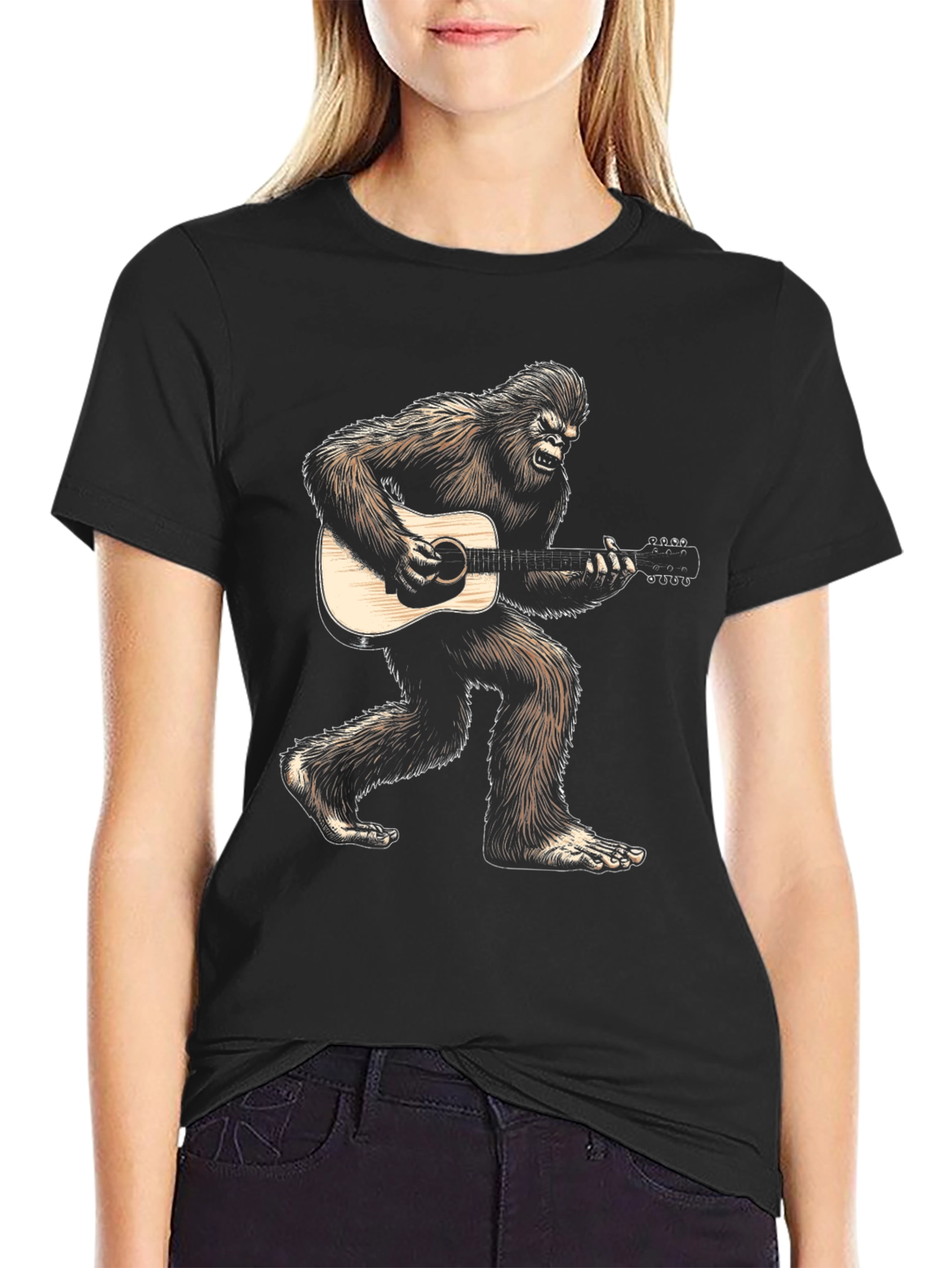 Bigfoot Playing Guitar Graphic Tee - Black