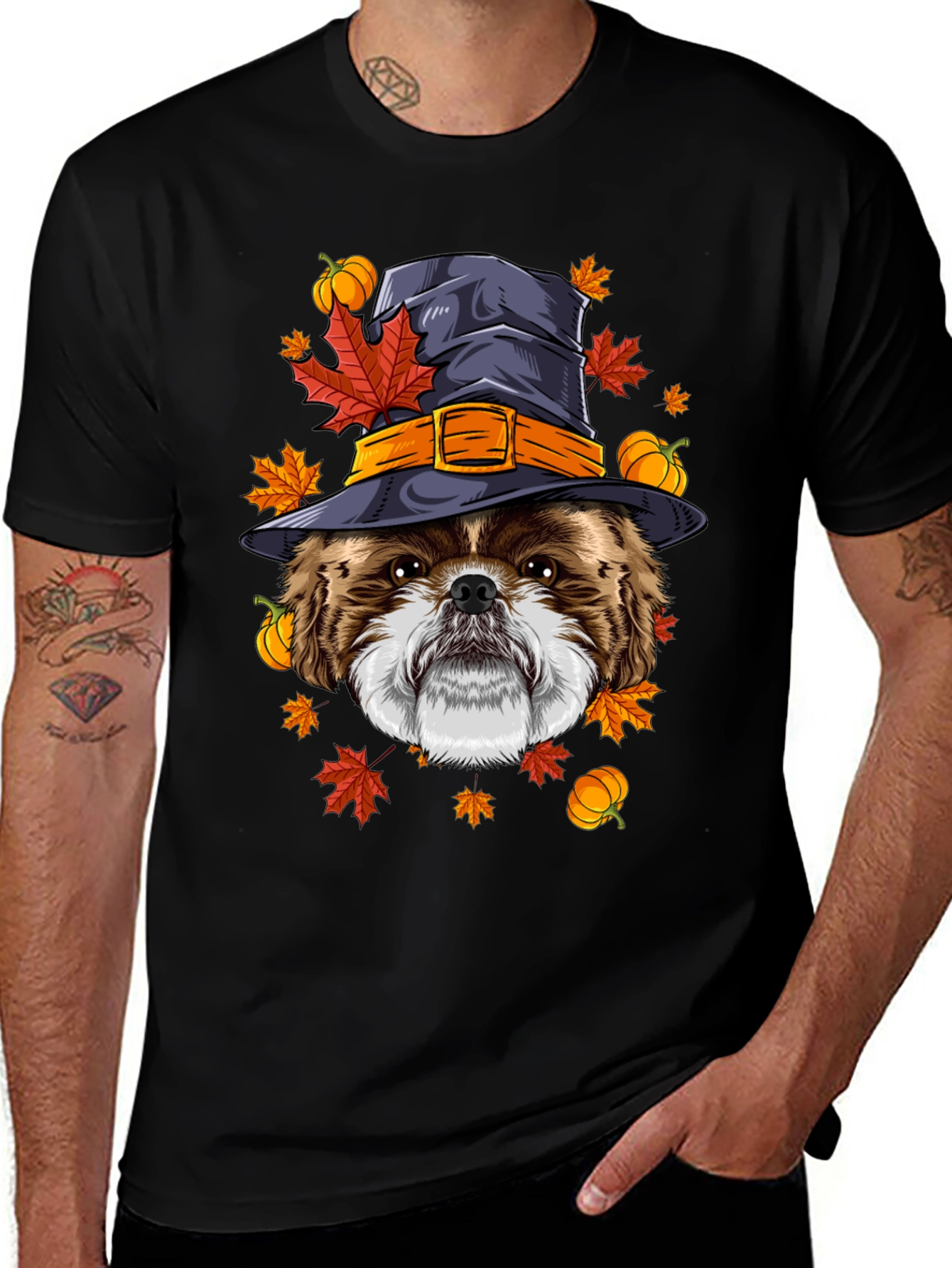 Halloween Dog T-Shirt: Shih Tzu Witch Hat
