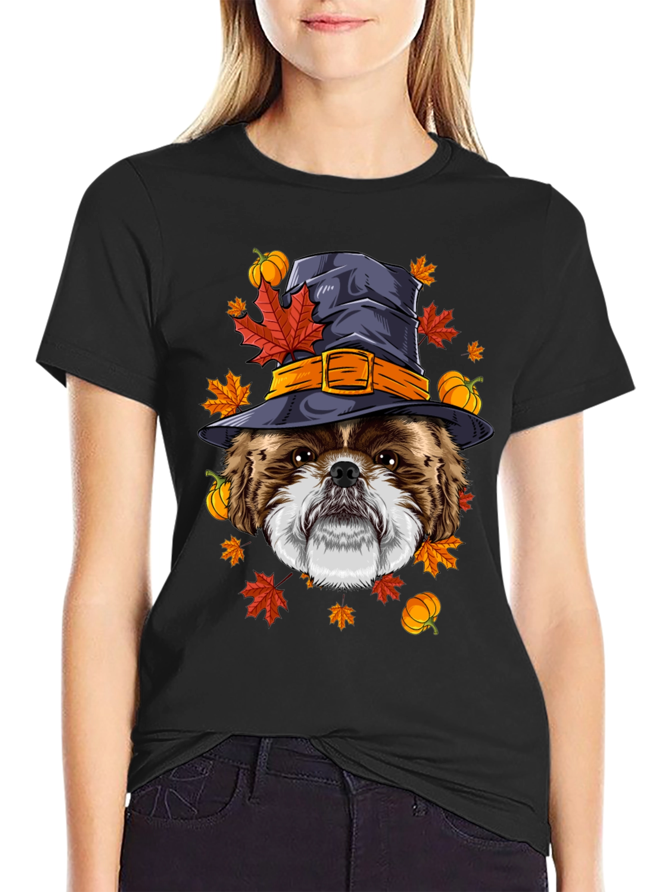 Halloween Dog T-Shirt: Shih Tzu Witch Hat