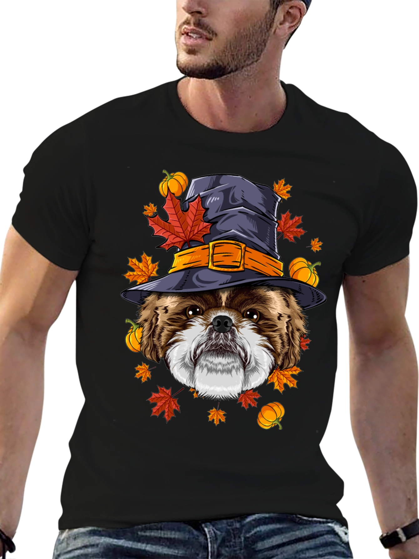 Halloween Dog T-Shirt: Shih Tzu Witch Hat
