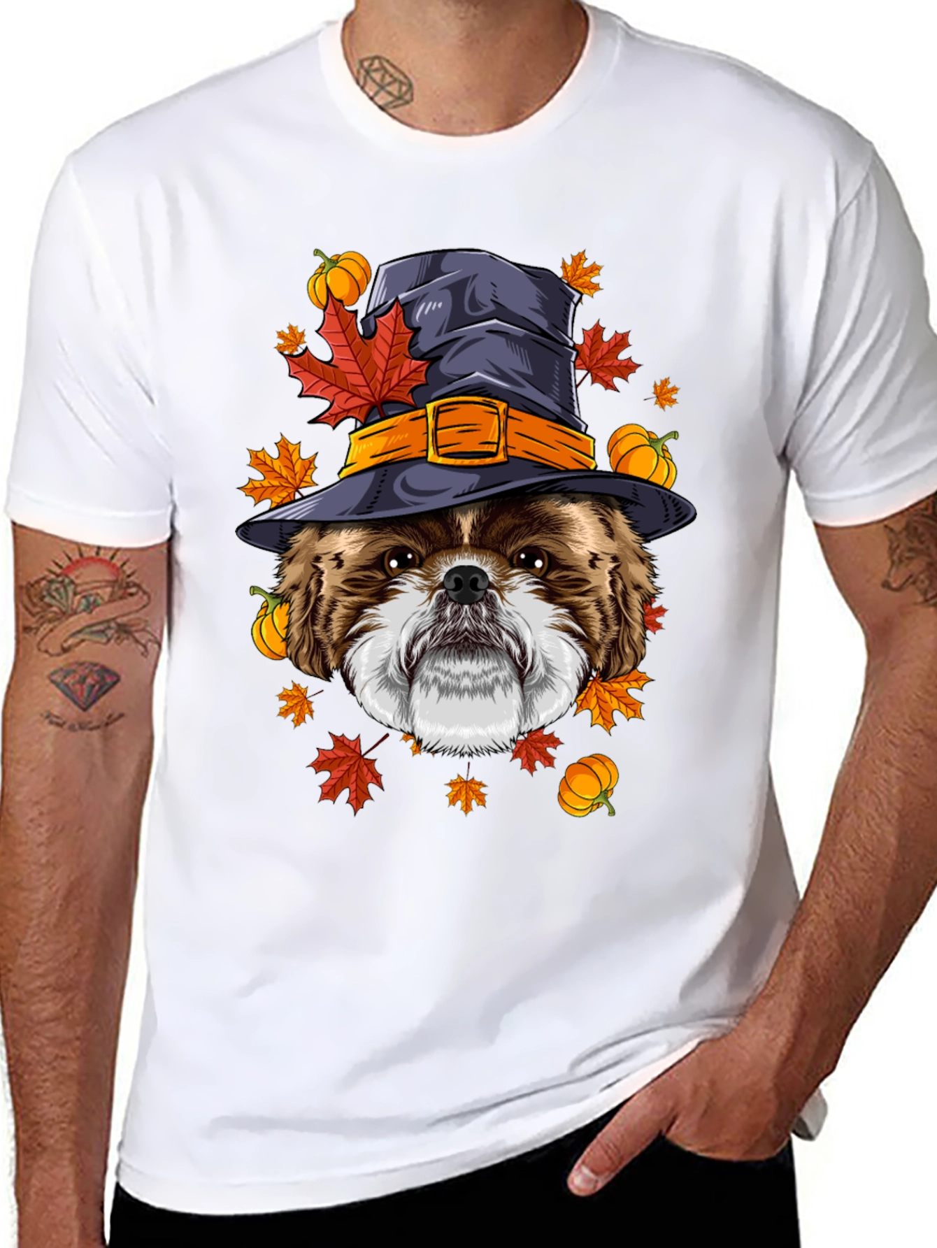 Halloween Dog T-Shirt: Shih Tzu Witch Hat