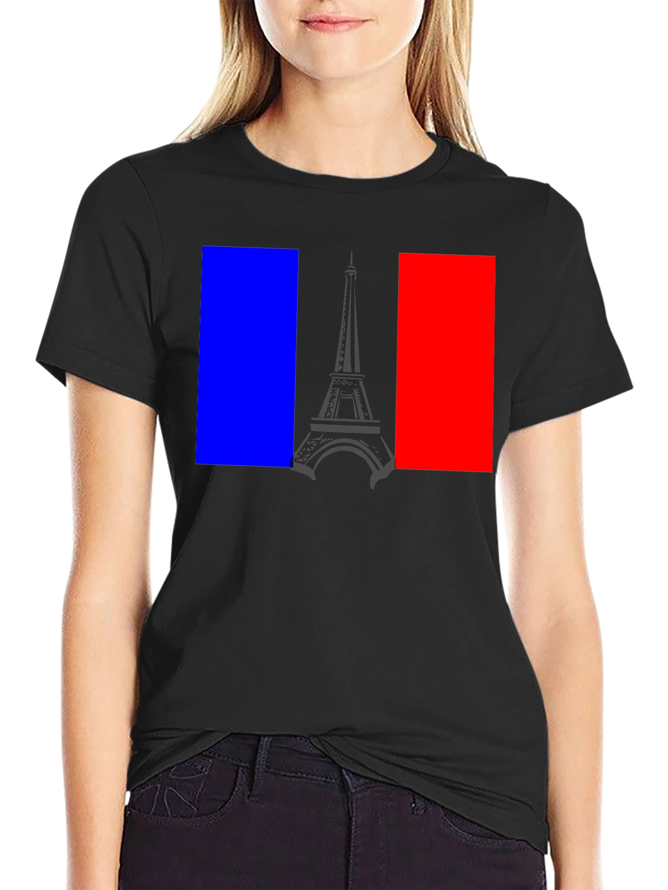 Paris Eiffel Tower French Flag Graphic T-Shirt