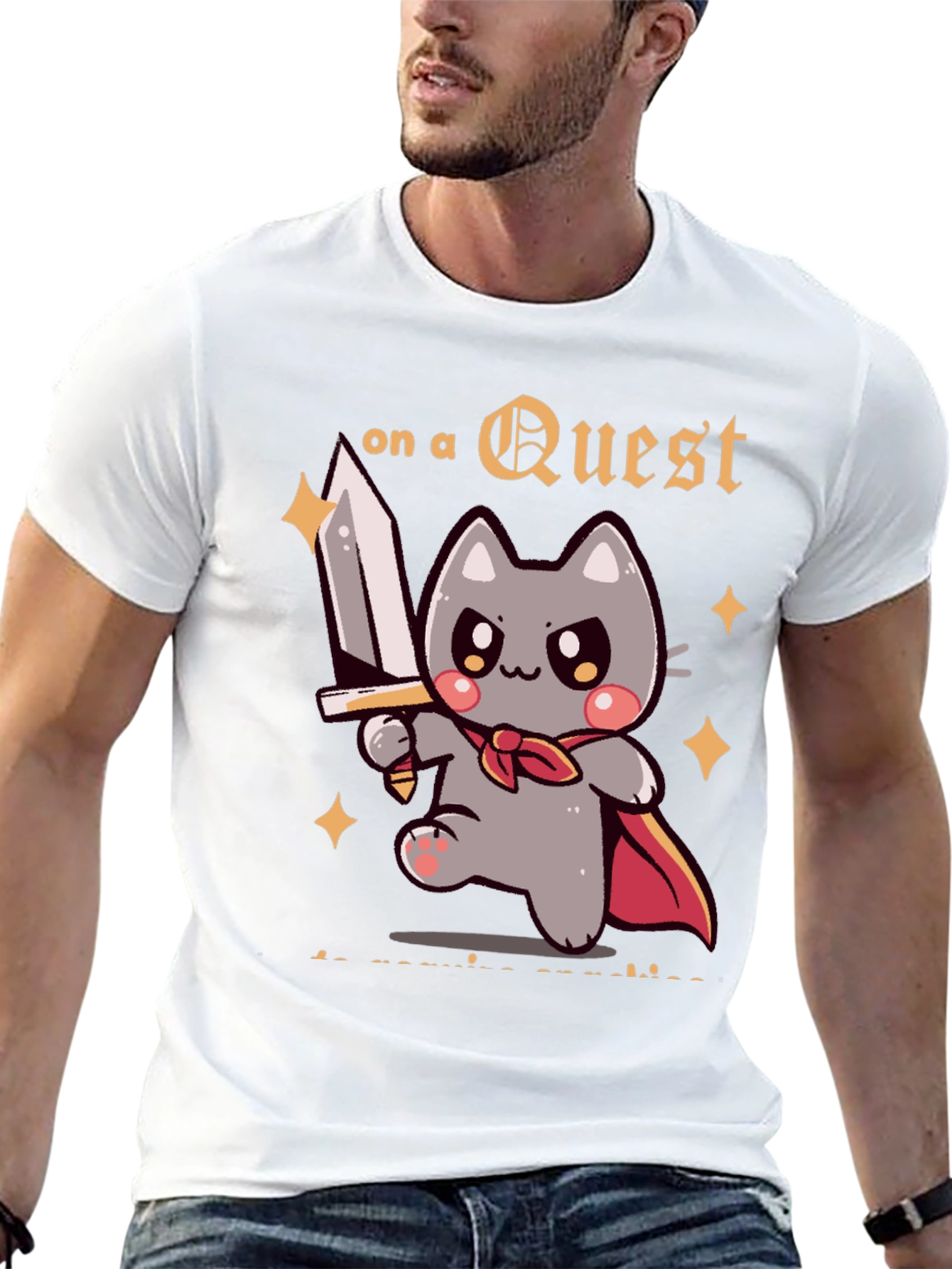 Questing Cat Graphic T-Shirt - Adventure Awaits!