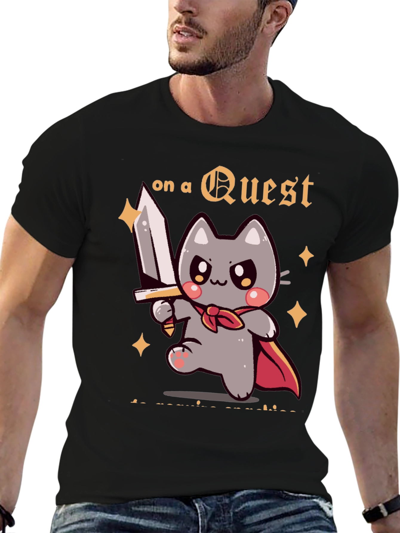 Questing Cat Graphic T-Shirt - Adventure Awaits!