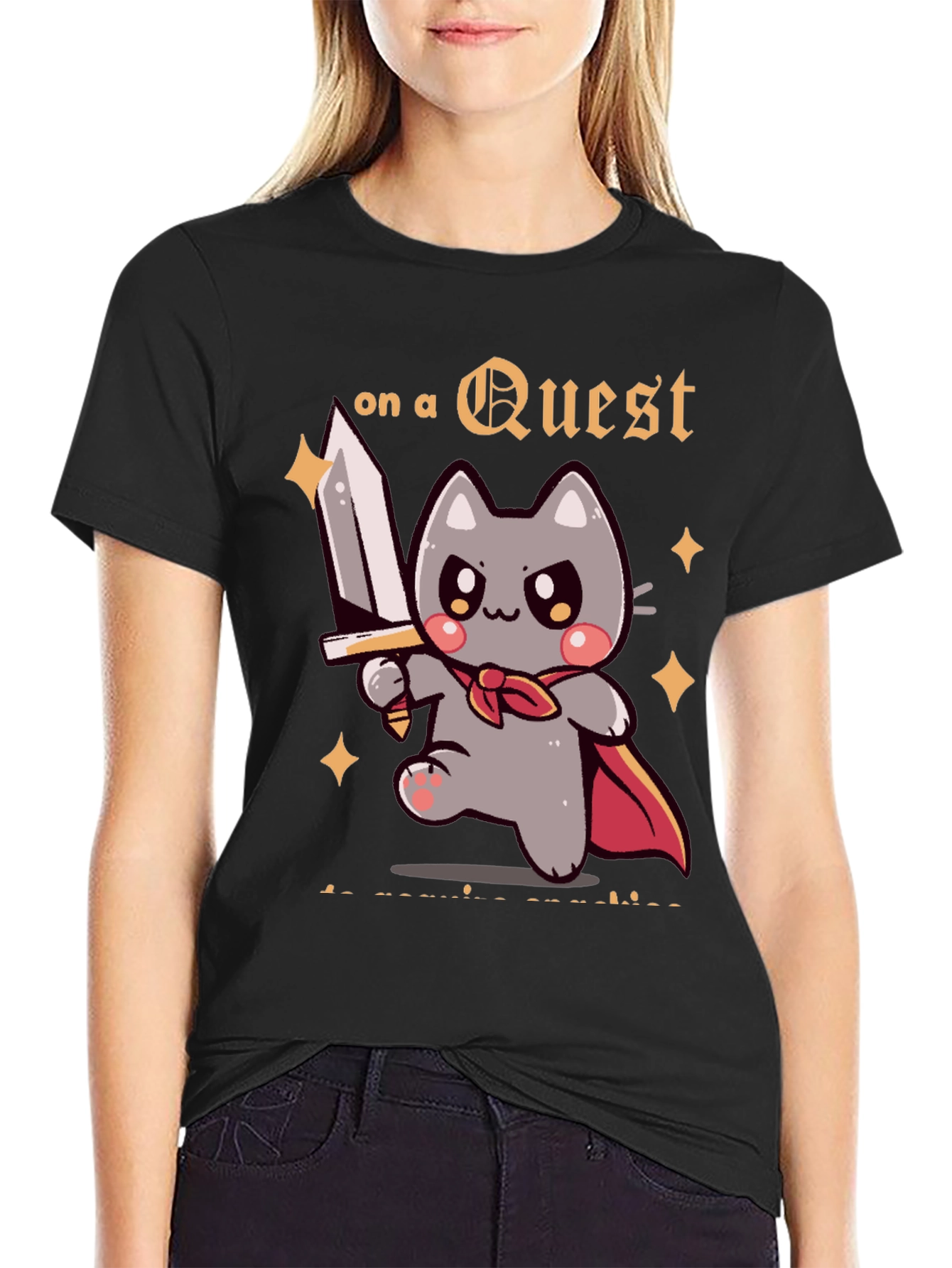 Questing Cat Graphic T-Shirt - Adventure Awaits!