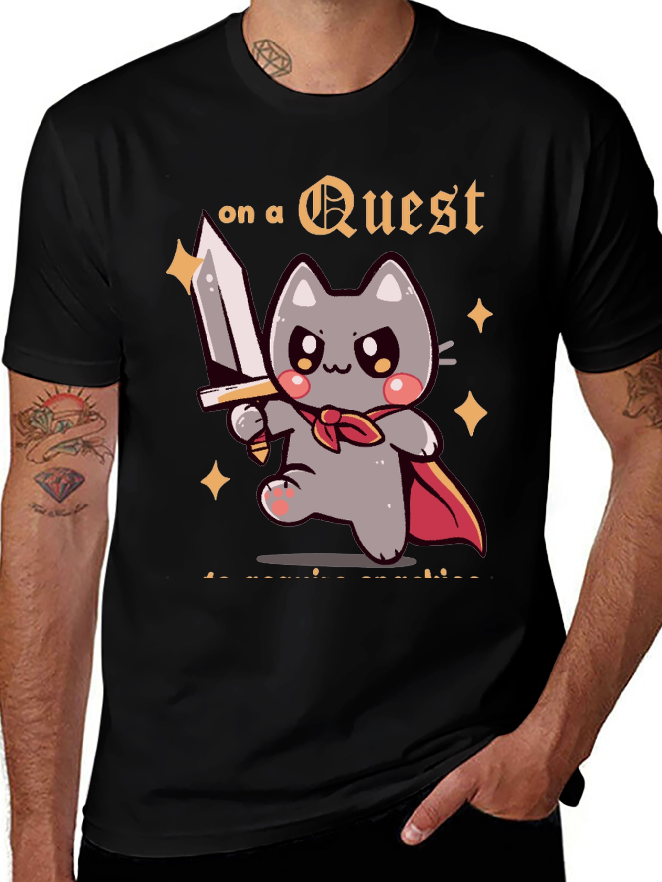 Questing Cat Graphic T-Shirt - Adventure Awaits!