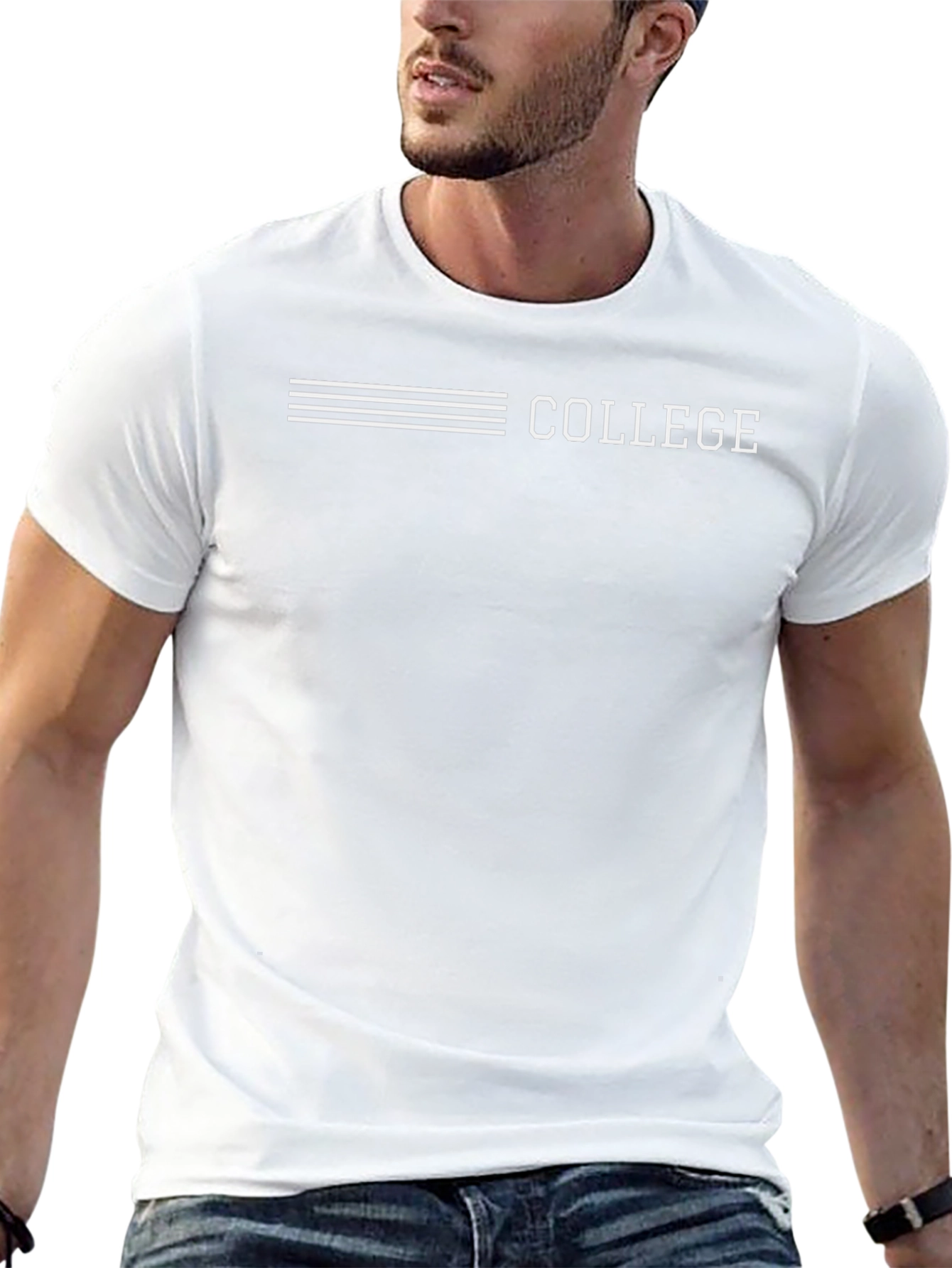 College Graphic Print Black T-Shirt