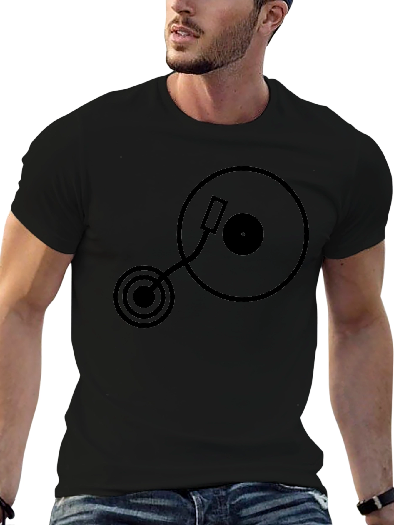 Turntable Graphic T-Shirt - Black Casual Tee