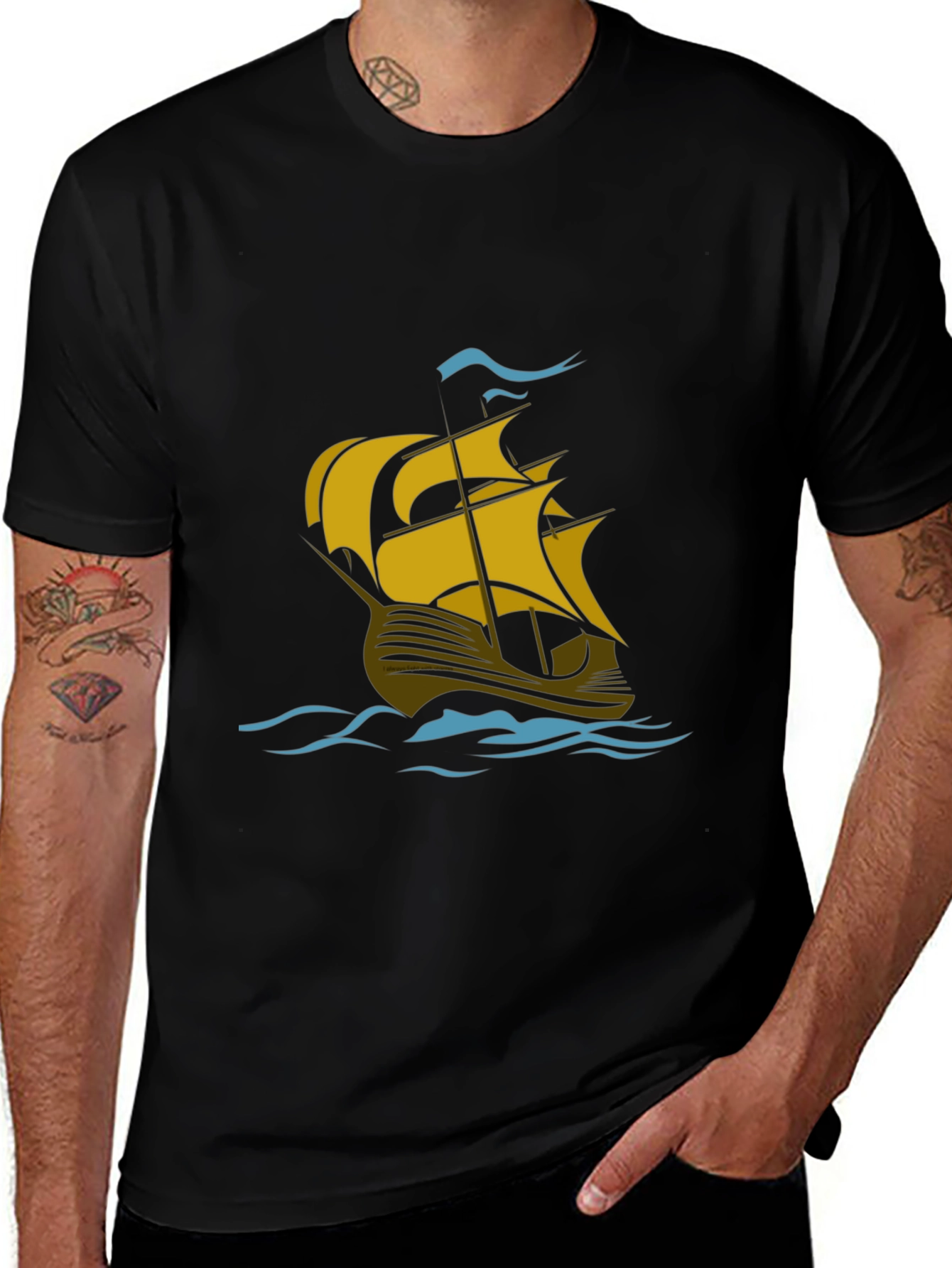 Nautical Sailboat Graphic T-Shirt - Black