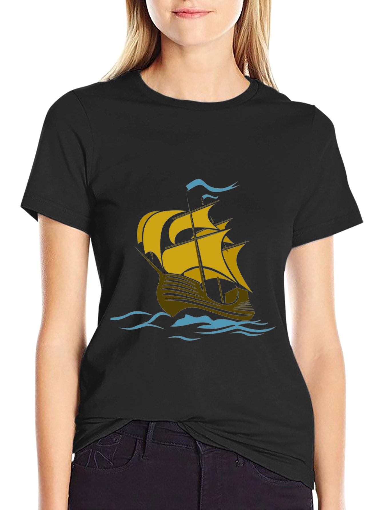 Nautical Sailboat Graphic T-Shirt - Black