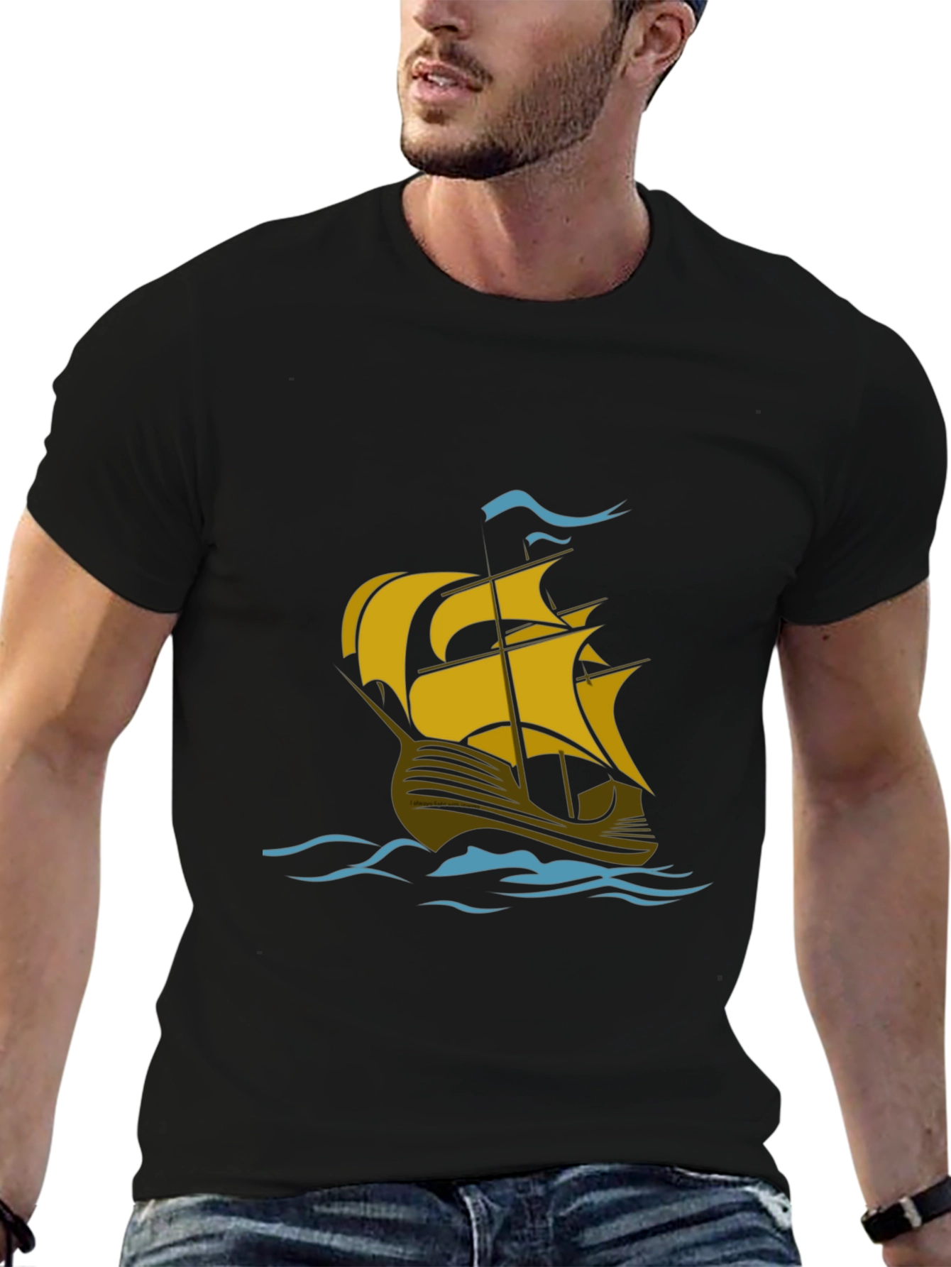 Nautical Sailboat Graphic T-Shirt - Black