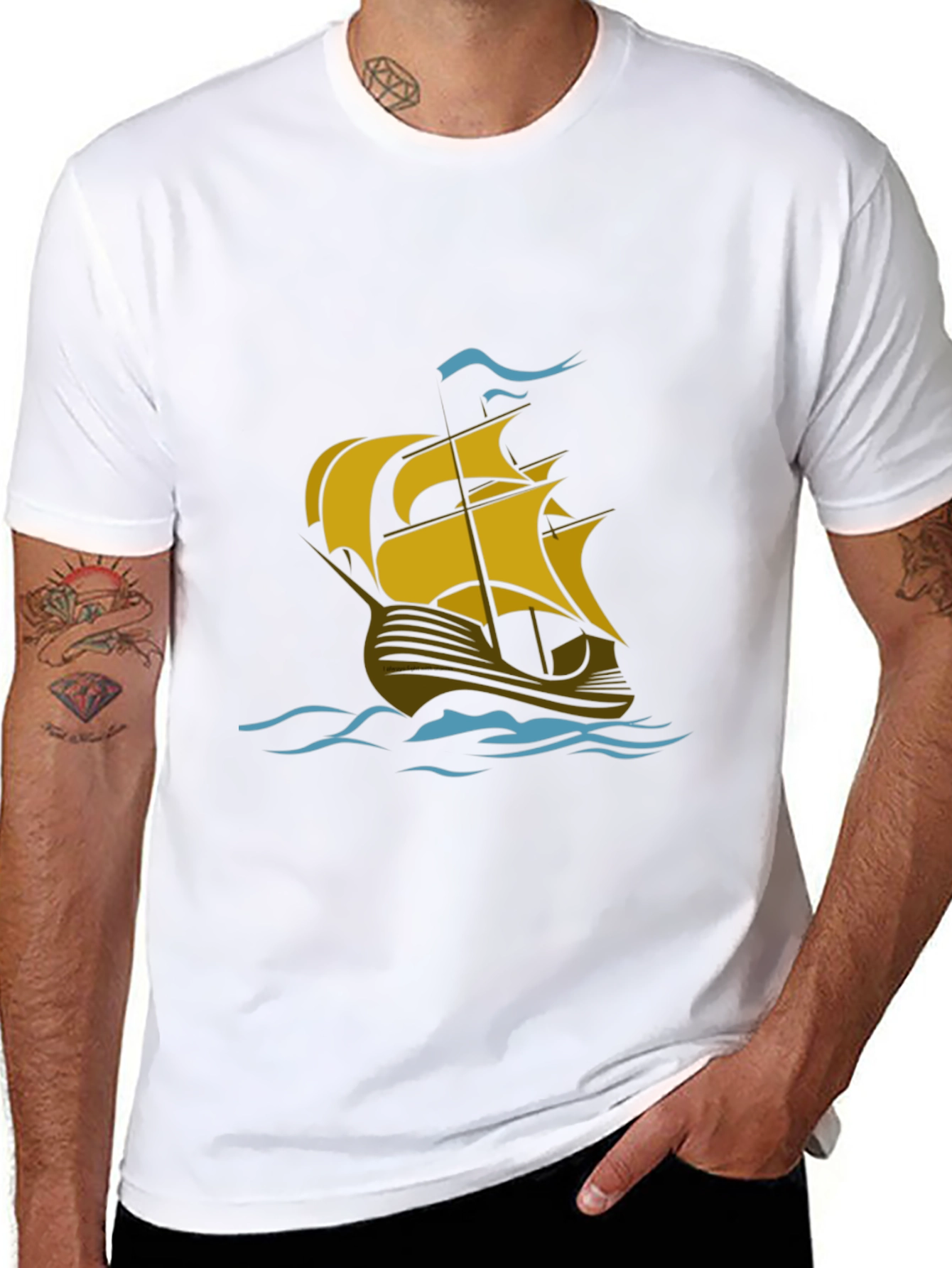 Nautical Sailboat Graphic T-Shirt - Black