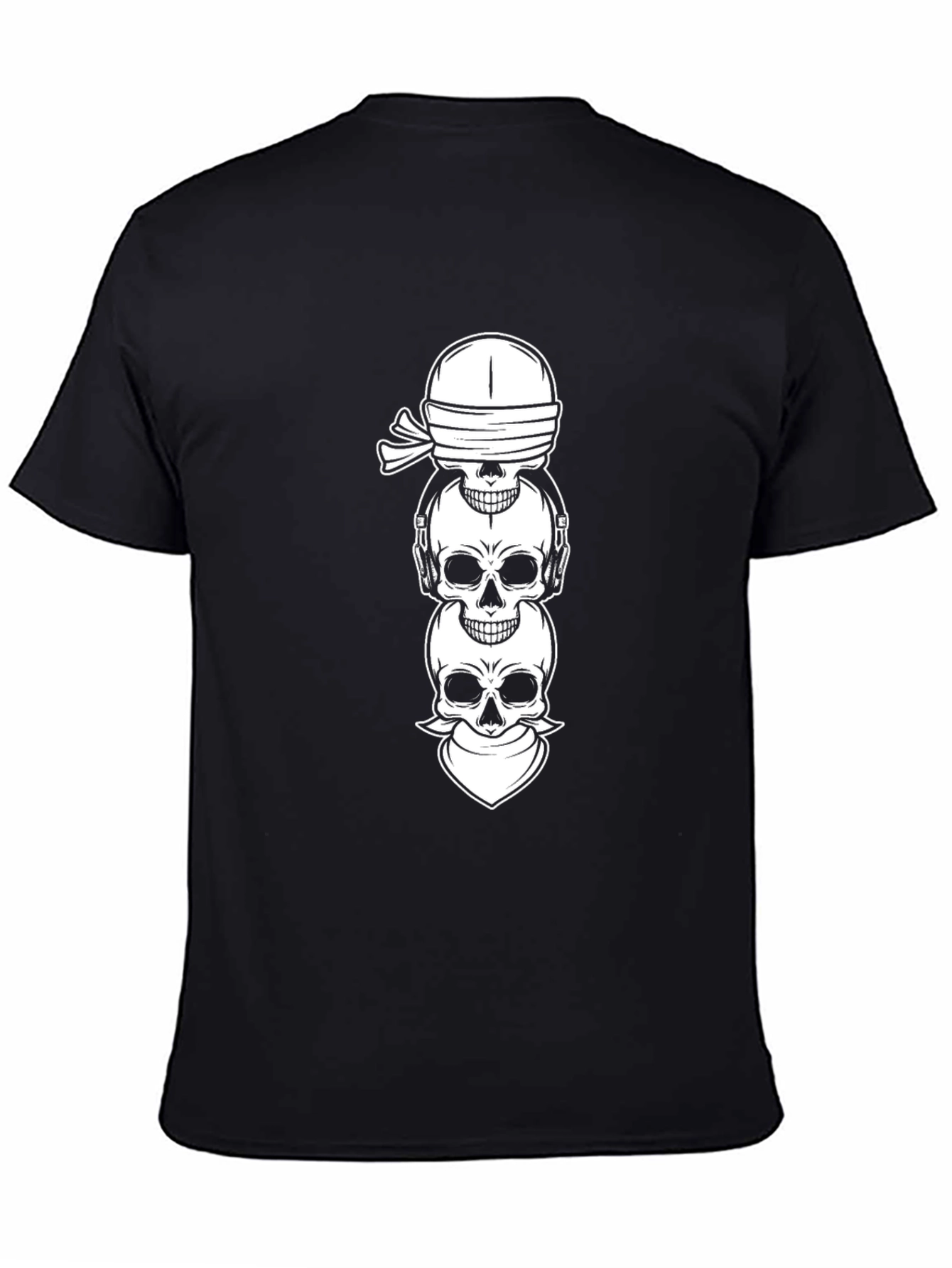 Stacked Skulls Graphic Tee - Black